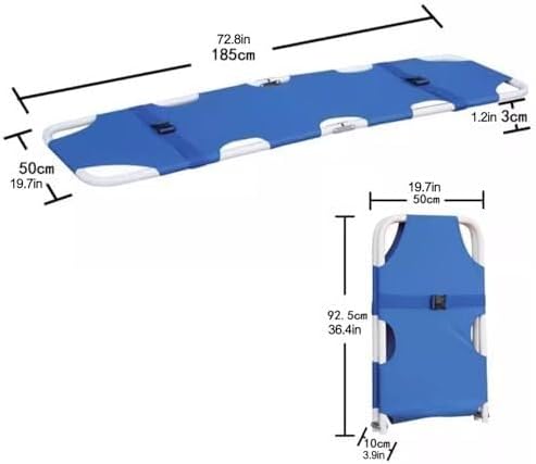 Folding Portable Medical Stretcher, Lightweight Steel Stretcher with Loosable Safety Straps, Waterproof Oxford Leather Surface, 159kg Capacity, for Hospital, Outdoor & Emergency Use