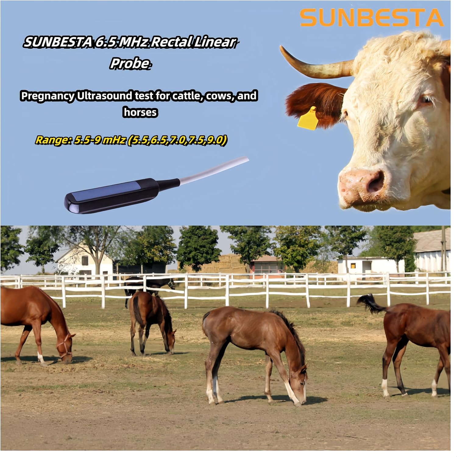 A20 Veterinary Ultrasound Machine for Pregnancy, Handheld Ultrasound Scanner with 6.5 MHz Rectal Linear Probe for Cows, Cattle, and Horses Pregnancies (Rectal Linear Probe)