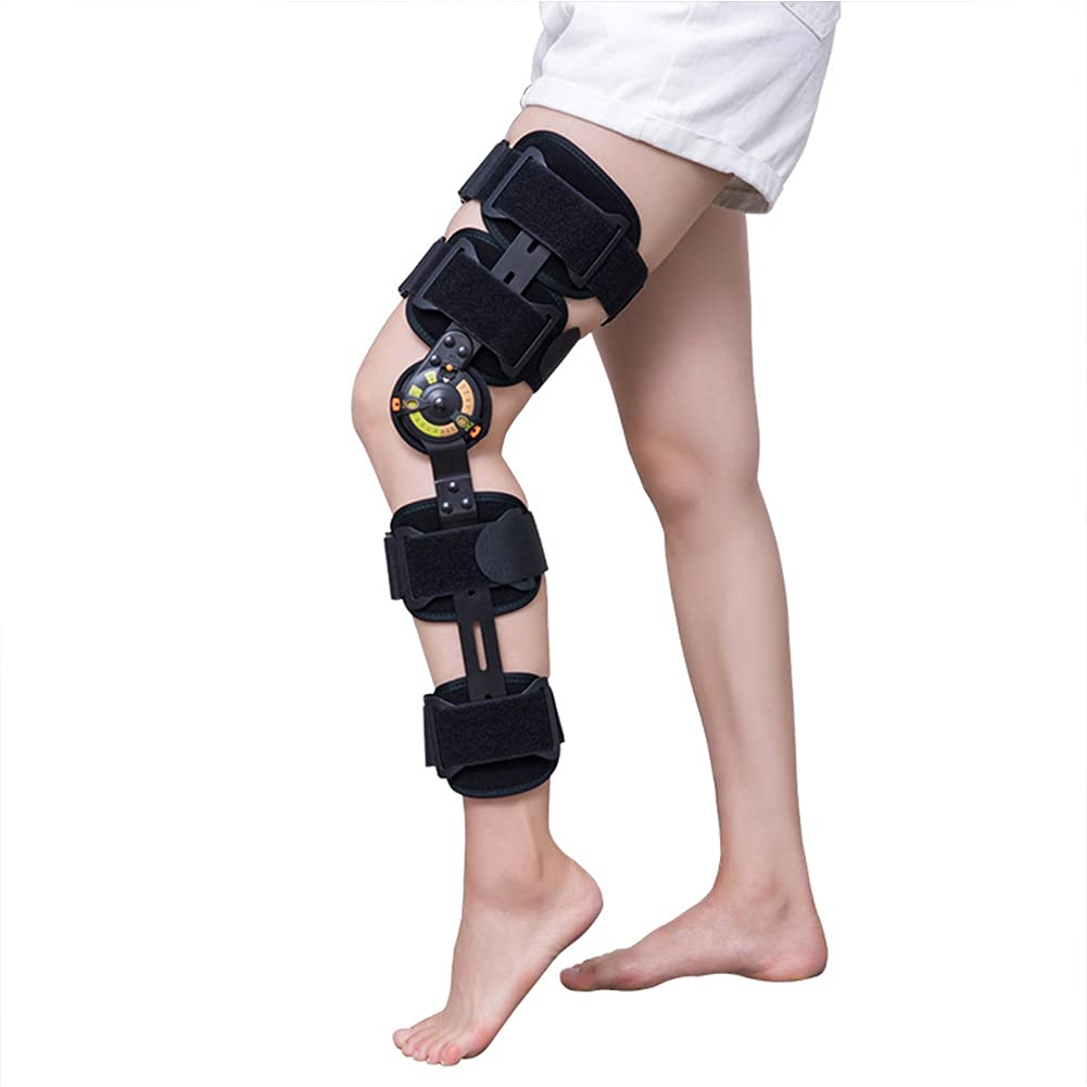 Hinged ROM Knee Brace Orthopedic Hinged Knee Brace Support, Adjustable Knee Joint Splint ROM Knee Orthosis Immobilizer Stabilizer Arthritis Ligament Injury Protector,Black-One Size