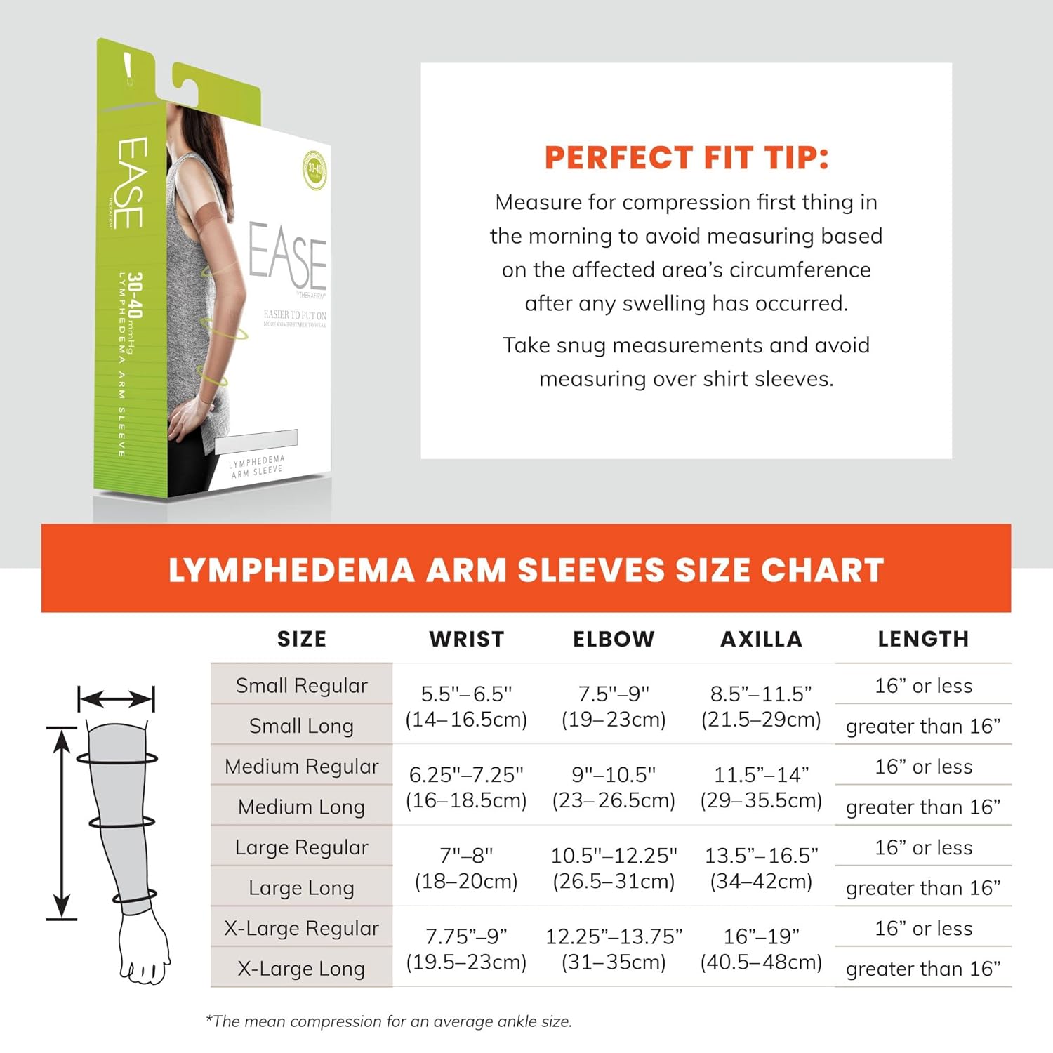 Ease Opaque Lymphedema Firm Arm Sleeve - Medium Long - Sand - 30-40 mmHg