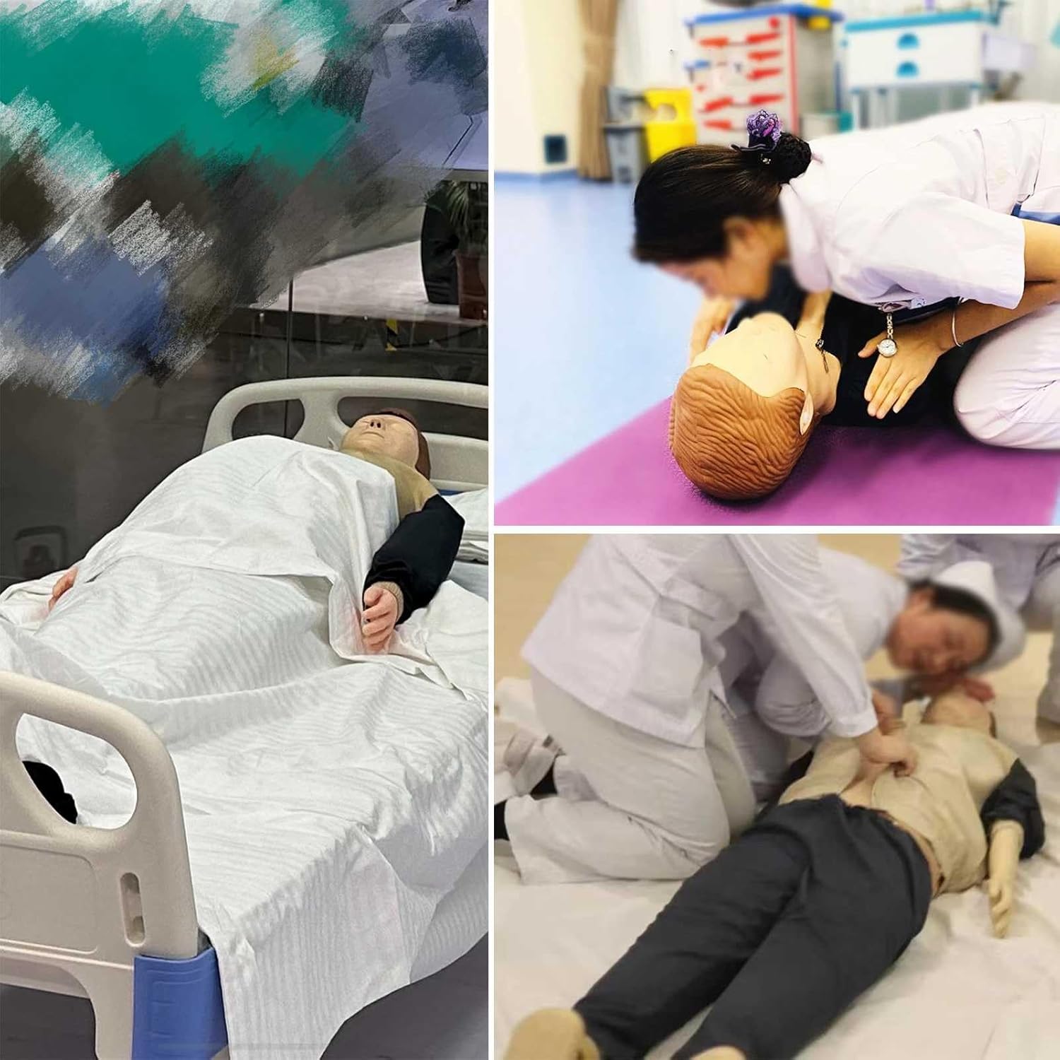 CPR Manikins and First Aid Kit, CPR Training Dummy Full Body CPR Mannequins Adult with Replaceable Facial Skin & 4 Replaceable Lung Bags & Storage Bag & Mat