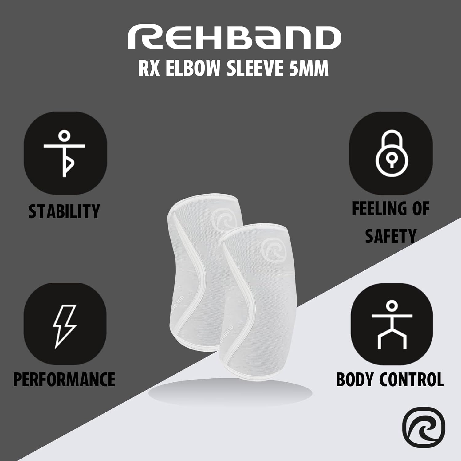 Rehband Elbow 5mm Compression Sleeve, Neoprene Sleeves for Weightlifting, Anatomical Design, Non-Slip & Close Fitting, Elbow Support Unisex, Colour:Arctic/White - 1 Pair, Size:Large