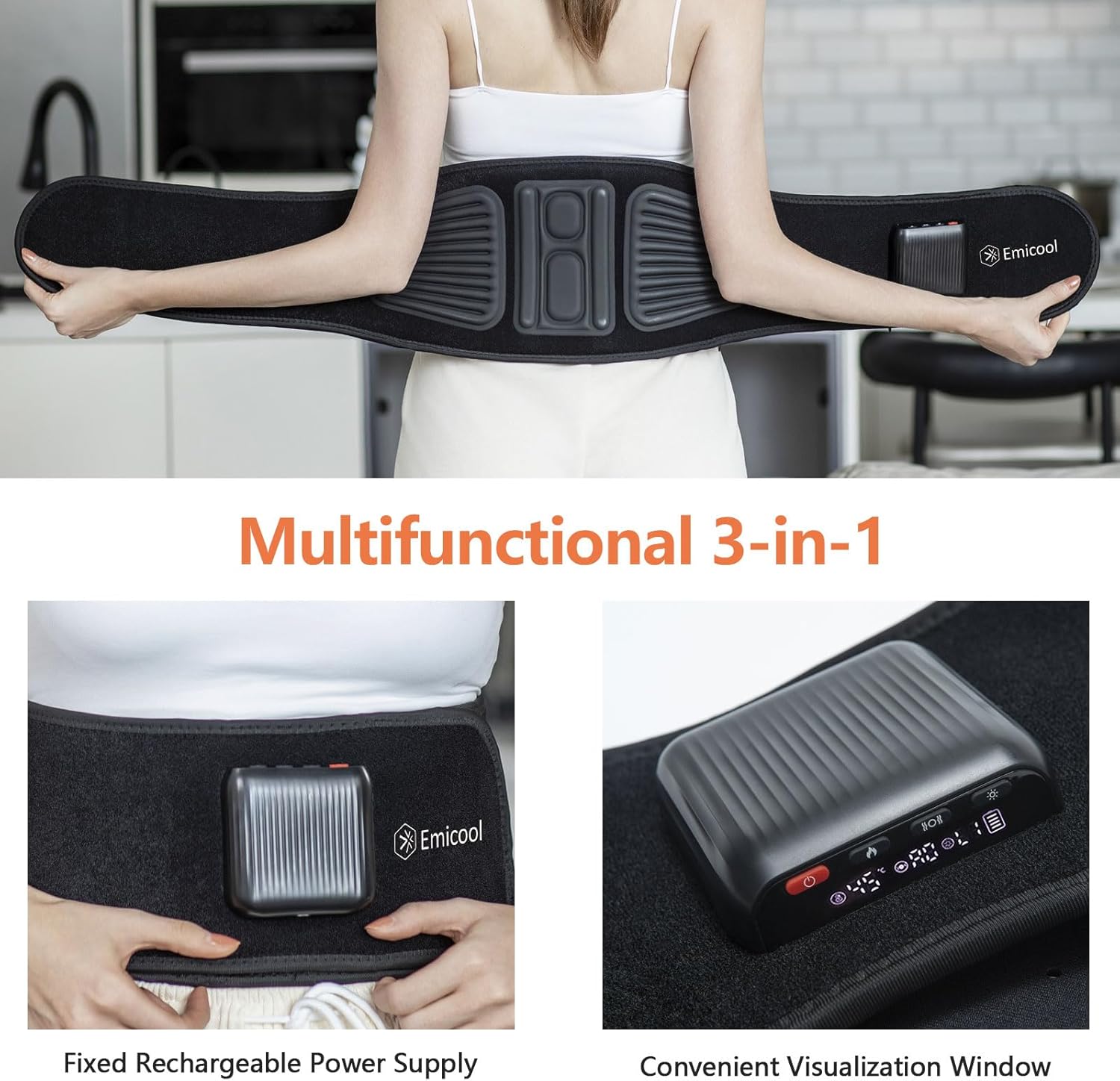 Lower Back Massager Belt with Four Modes Heating & Massage & Red Light, Ergonomic Support Massage Belt with Timer, Portable Cordless Heating Pad for Back Relieve Pain, Battery-Powered