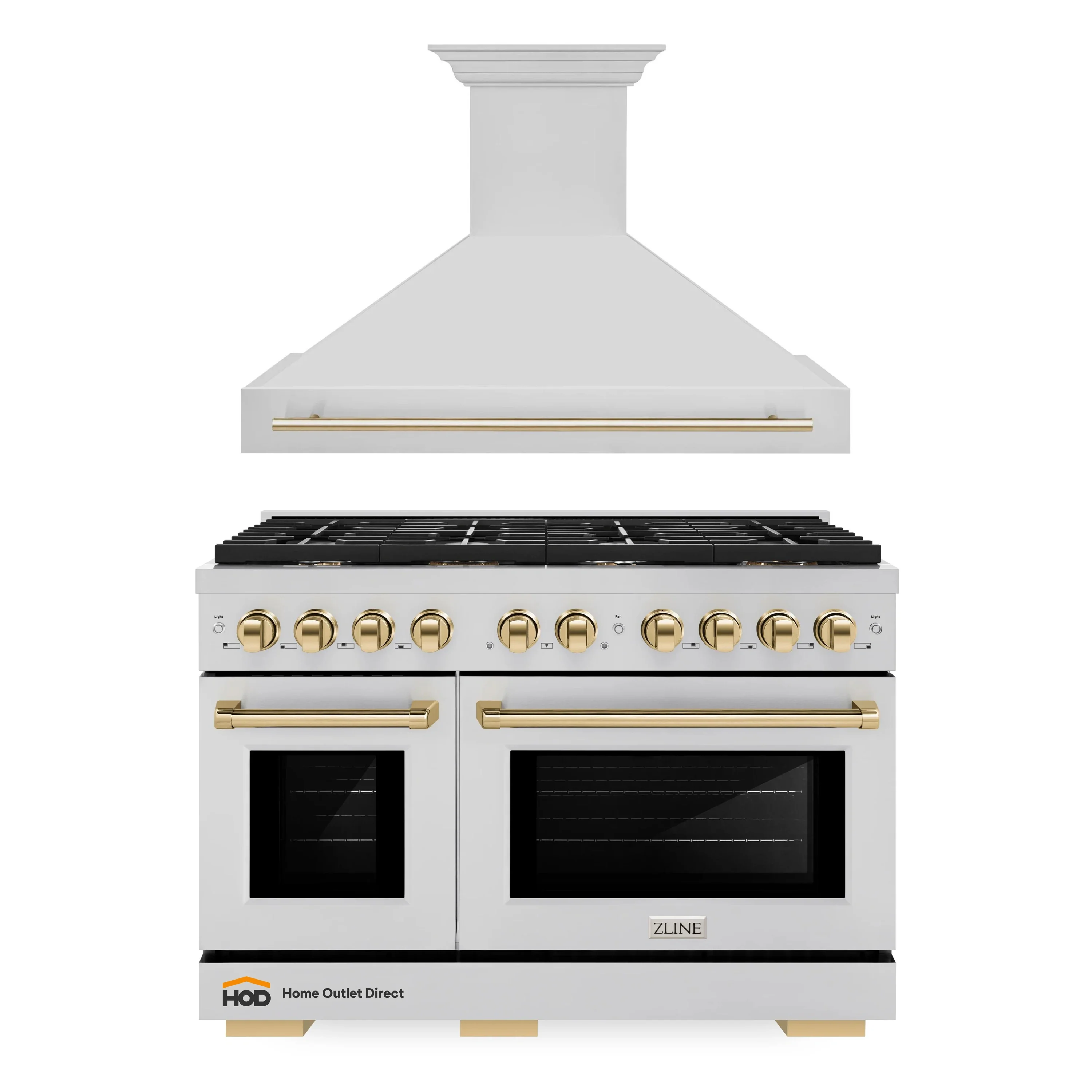 ZLINE Autograph Edition 2-Piece Appliance Package - 48-Inch Gas Range & Wall Mounted Range Hood in Stainless Steel with Gold Trim (2AKPR-SGRRH48-G)