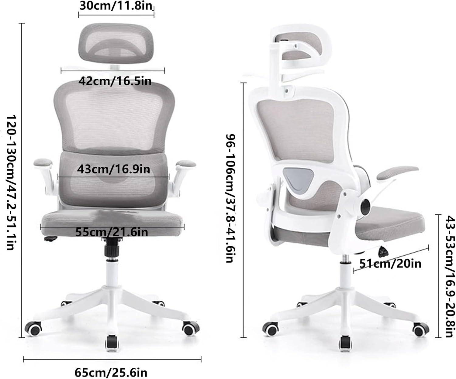Ergonomic Office Gaming Chair with Adjustable 3D Lumbar Support Comfy Mesh Home Desk Chair with Flip Up Armrest and Swivel Tilt Ideal for Study Work Executive Office Livi,Gray-One Size
