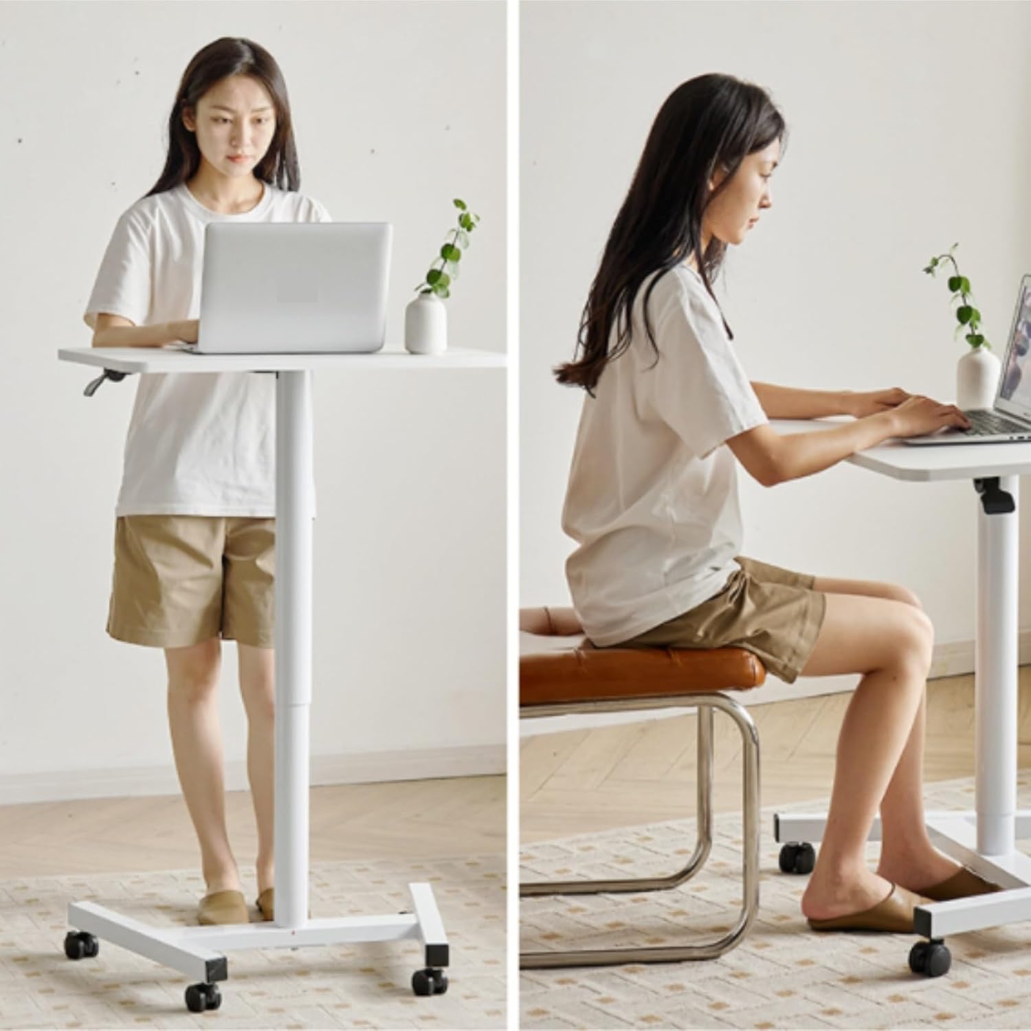 Overbed Bedside Table Side Table Height Adjustable Mobile Standing Desk Lifting Overbed Bedside Lightweight Home Hospital Use