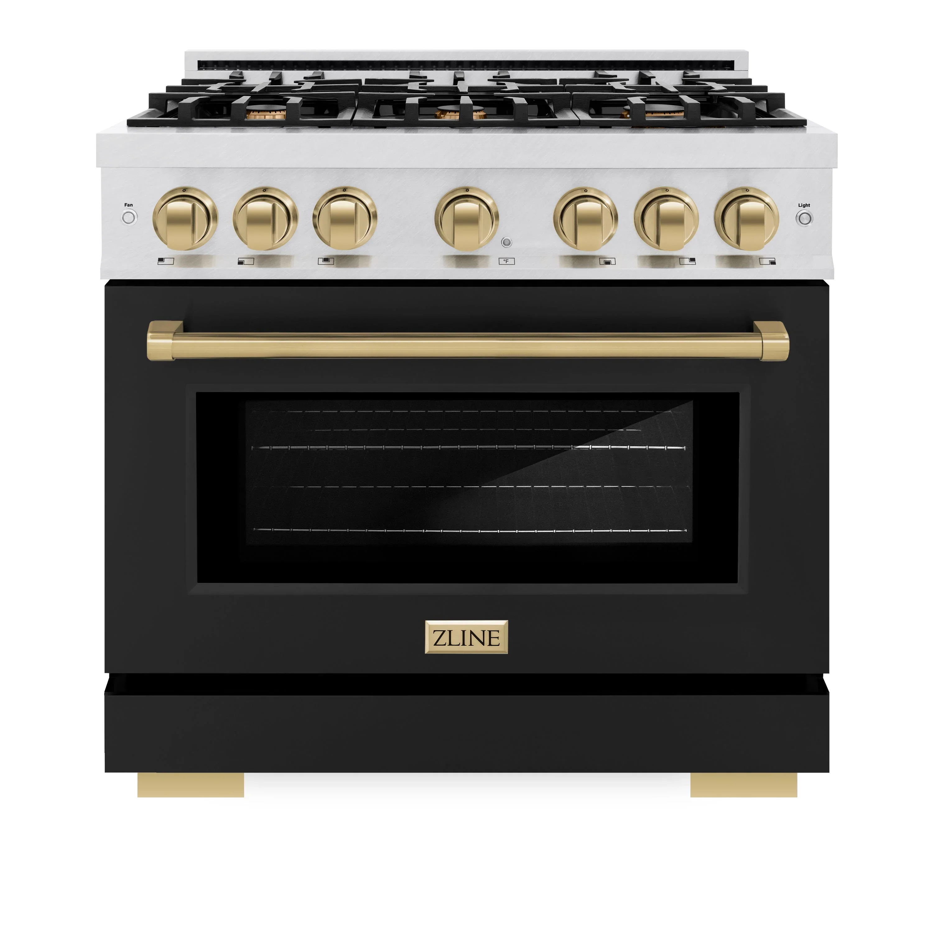 ZLINE 36-Inch Autograph Edition Dual Fuel Range in Satin Stainless Steel with Black Matte and Champagne Bronze (HDRSZ-BLM-36-CB)