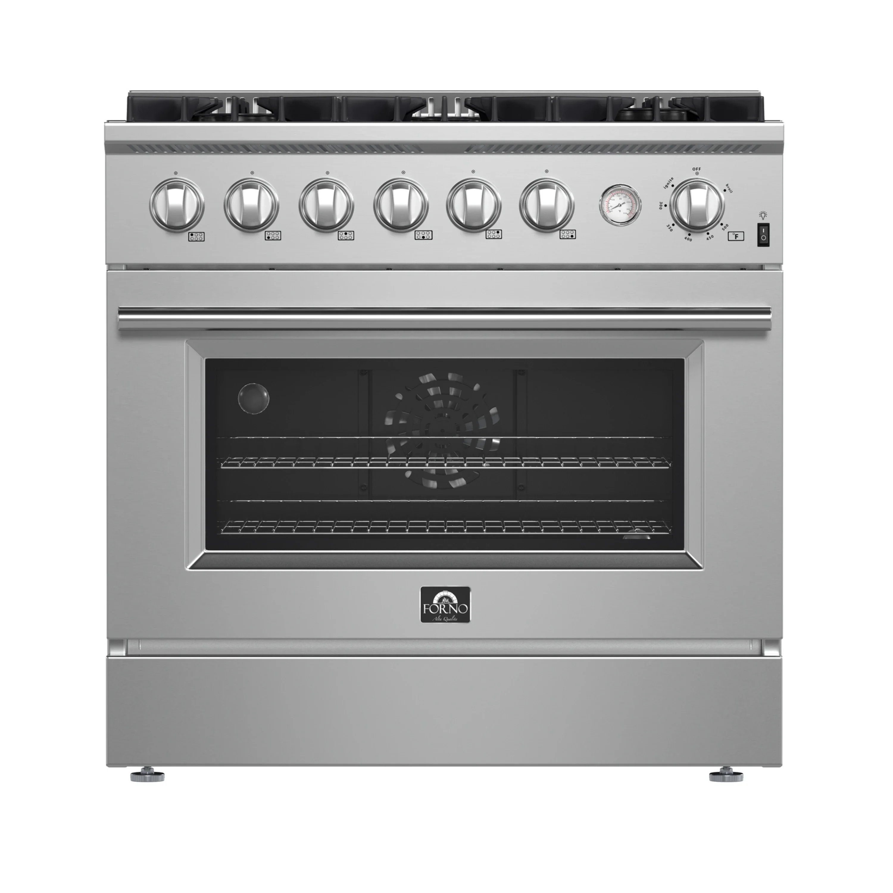 Forno Marco 36-Inch Gas Range 6 Gas Burners, 5.36 cu.ft. Convection Oven and Temperature Gauge in Stainless Steel (FFSGS6277-36)