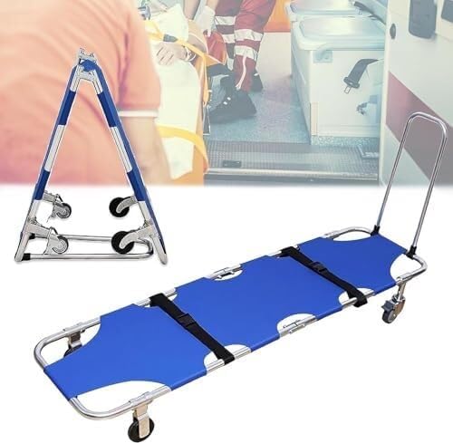 Folding Portable Medical Stretcher with 4 Wheels, Aluminum Alloy Rescue Stretcher for Hospitals, Ambulance, Fire & Emergency Use, 350lb Capacity, Lightweight & Foldable