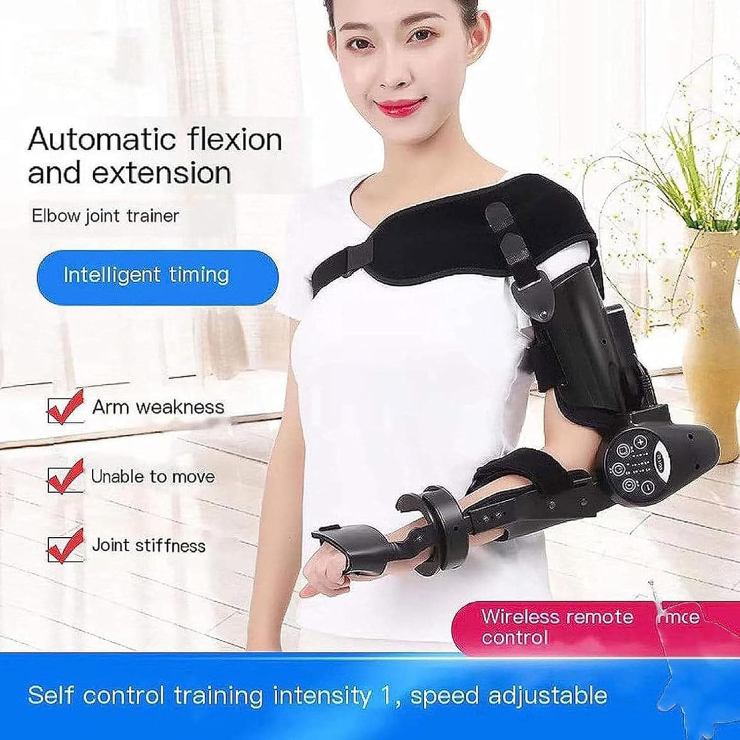 Elbow Rehabilitation Upper Arm Protector, Elbow Joint Rehabilitation Training Device Hinged Elbow Brace Arm Exerciser with Remote Control & Intelligent Timing,Right