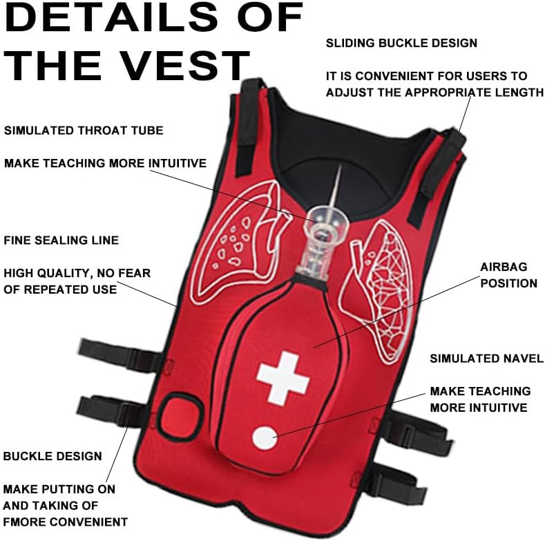 Choking Airway Obstruction Training Vest, Intuitive Operation, for First Responder, Nursing and Student, Teaching Demonstrations, First Aid Training Red
