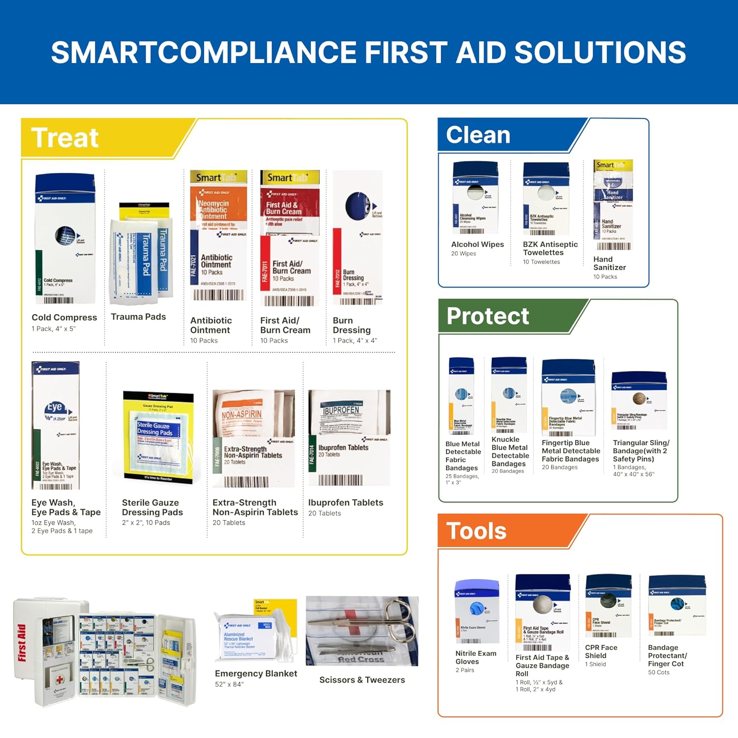 First Aid Only 90659 SmartCompliance 50-Person ANSI 2021 A and OSHA Compliant First Aid Kit for Restaurant Kitchen, Cafeteria, and Other Food Service Venues, Plastic Large First Aid Cabinet