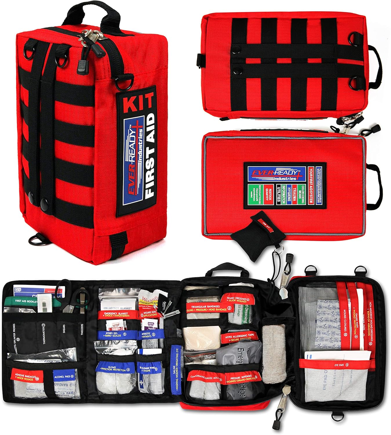 Ever-Ready Industries Outdoor Protection and Workplace First Aid Kit - Emergency Medical and Trauma Kit- Color Coded, Essential Trauma Items, Durable and Portable - 196 Pieces