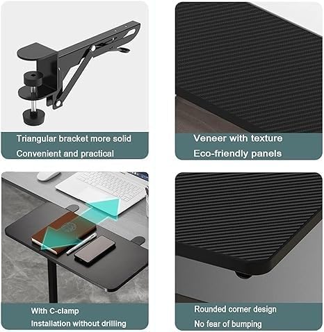 90° Foldable Desk Extender Armrest Shelf, Extended Desktop and Space Saver, Clamp-On Keyboard Drawer Tray, with K-Bracket, Ergonomic Computer Elbow Arm Support Relieve FA,G-75x25cm