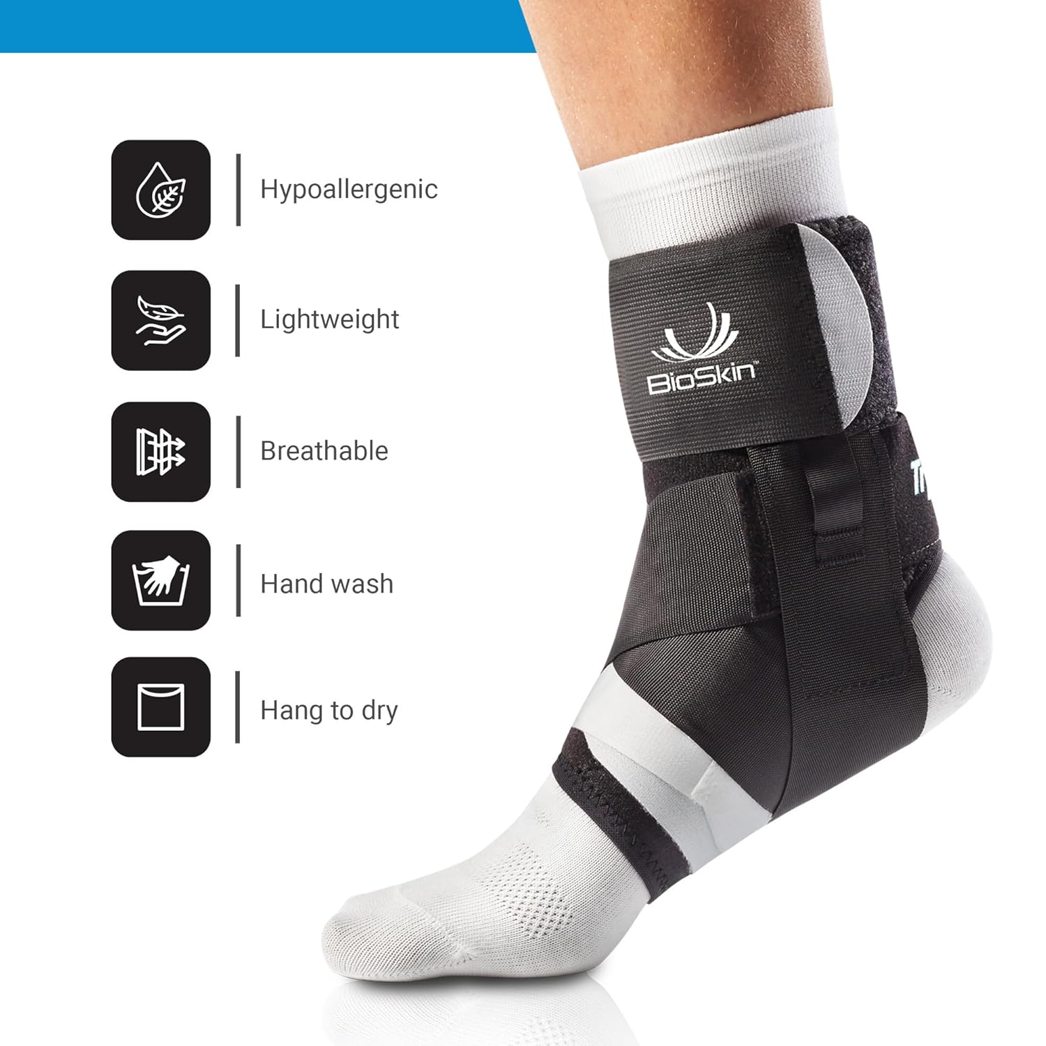 BioSkin TriLok Ankle Brace - Sprained Ankle & Plantar Fasciitis Support, Figure-8 Stabilizer with FootLok Arch-Lift, Women & Men, Fits in Most Shoes, Lightweight & Hypoallergenic, HSA/FSA, Small