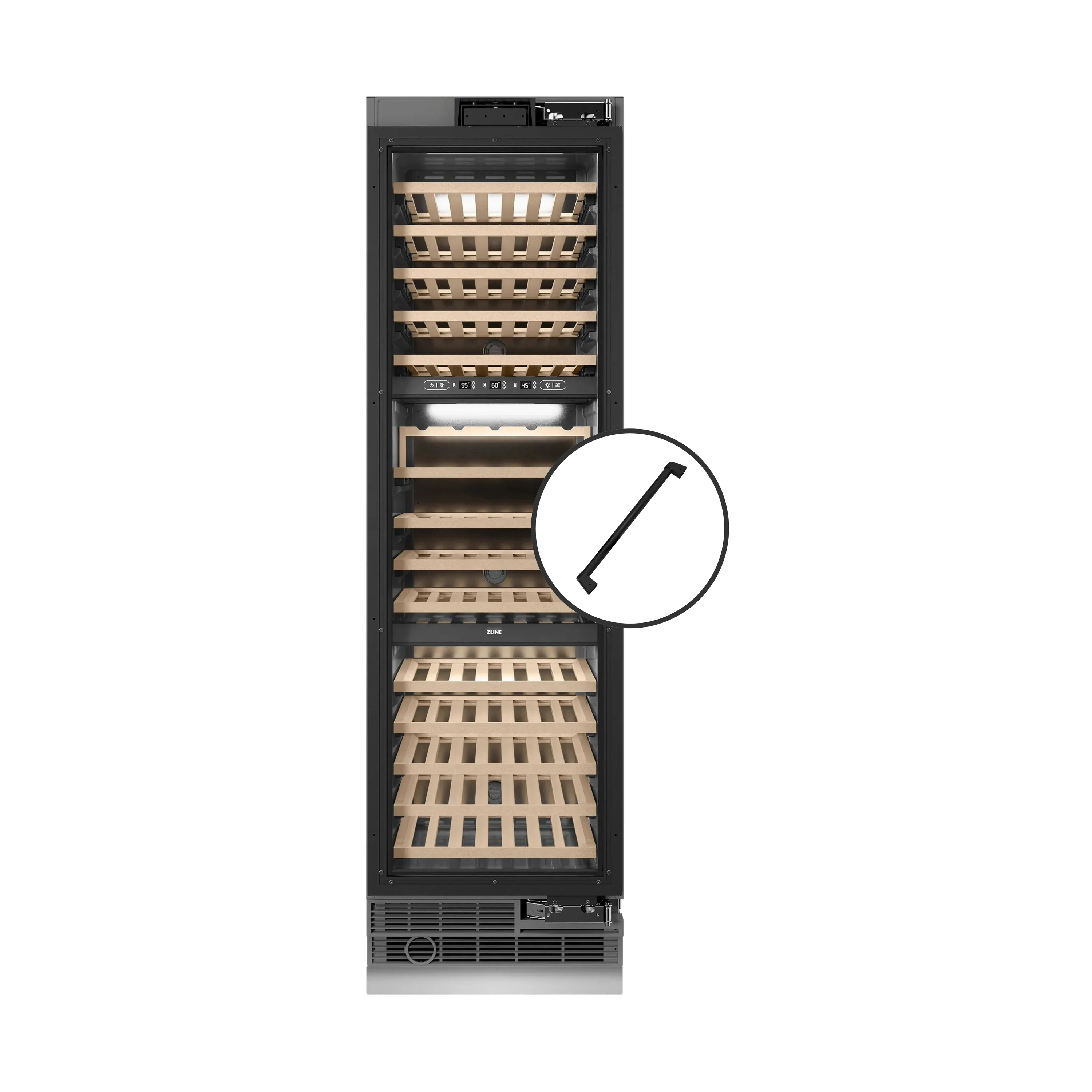 ZLINE Autograph Edition 24-Inch 12.4 Cu. Ft. Triple Zone 100 Bottle Panel Ready Column Wine Cooler with Matte Black Accents (RBCWVZ-24-MB)