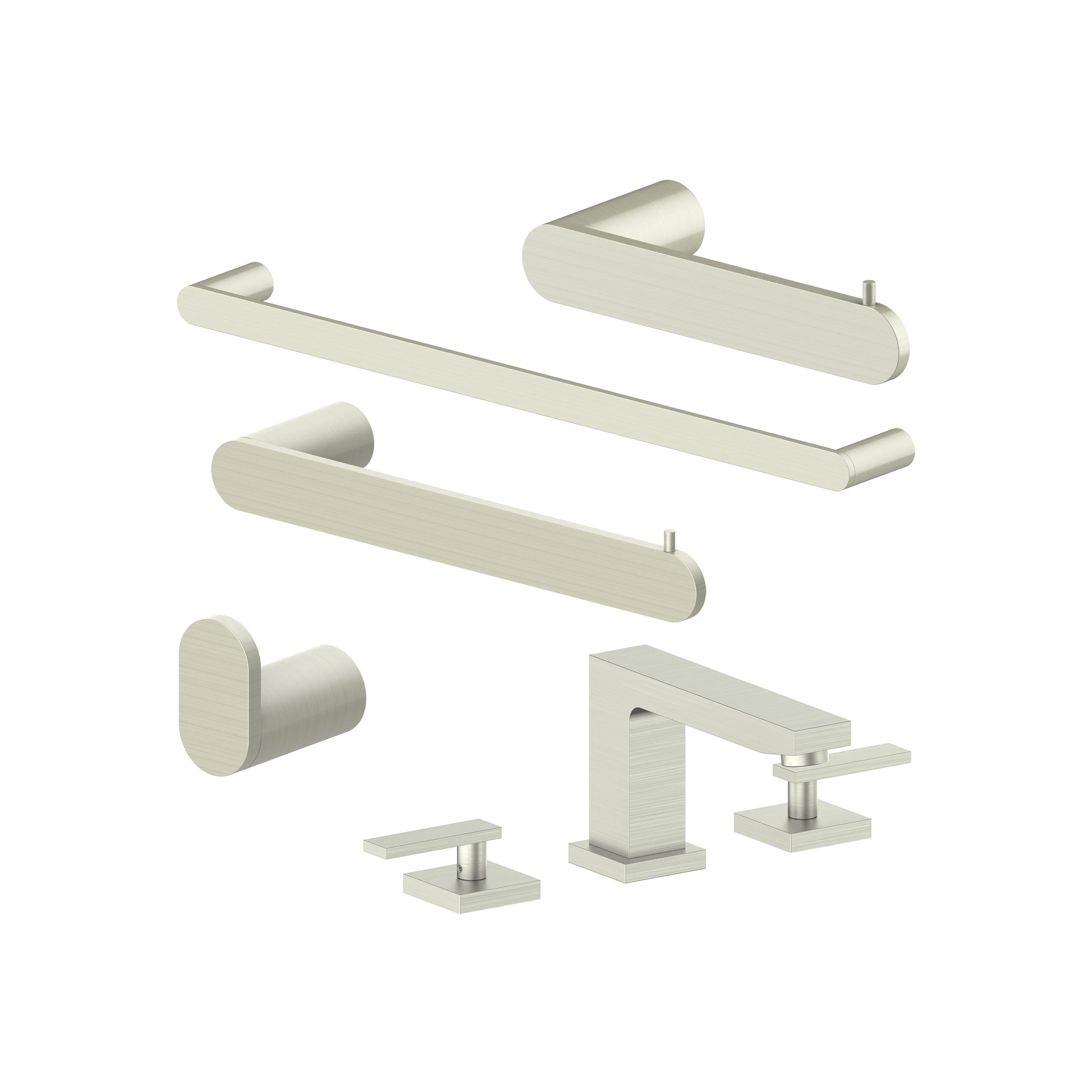 ZLINE Crystal Bay Bathroom Package with Faucet, Towel Rail, Hook, Ring and Toliet Paper Holder in Brushed Nickel (5BP-CBYACCF-BN)
