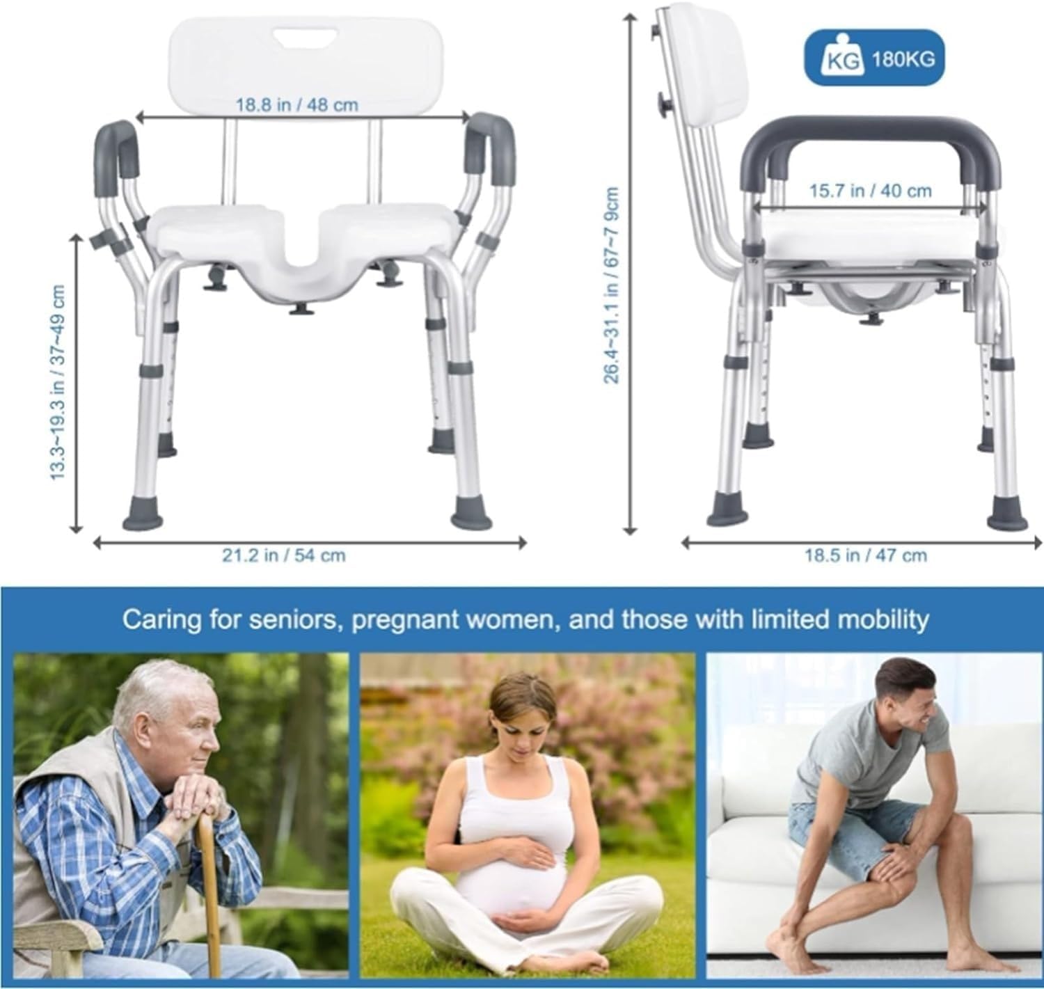 Swivel Shower Chair with Armrests and Backrest,Shower Stool for The Elderly and Disabled,Shower Bench Suitable for Indoor Showers Can Support Up to 396Lbs