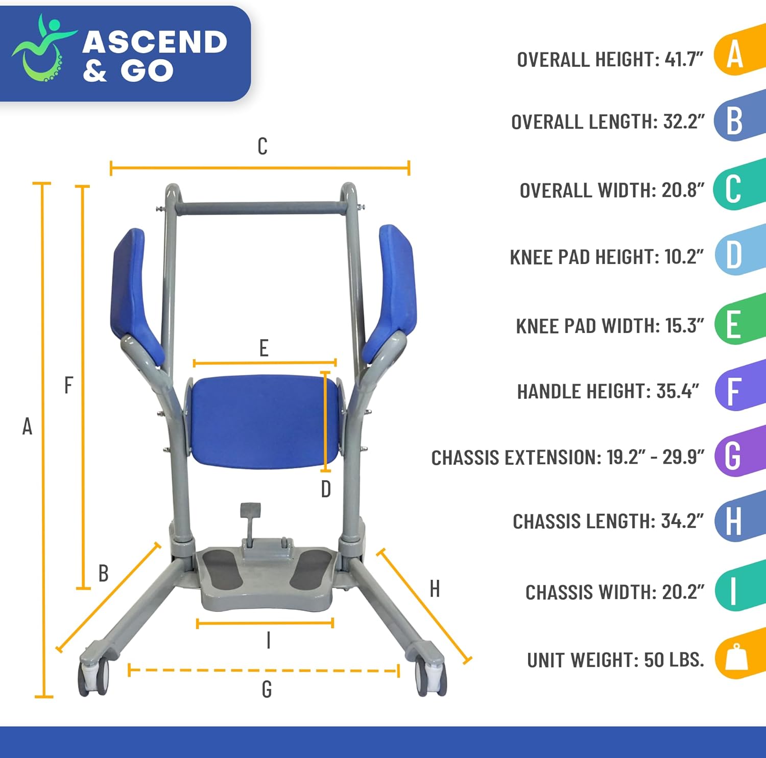 Ascend & GO - Manual Sit to Stand Elderly Assist Transfer Patient Lift Aid, Standing Assist Lift, Senior Transport Assistance Patient Chair, Stand Up Lift - Homecare Professional Use 400lbs. Lift Cap