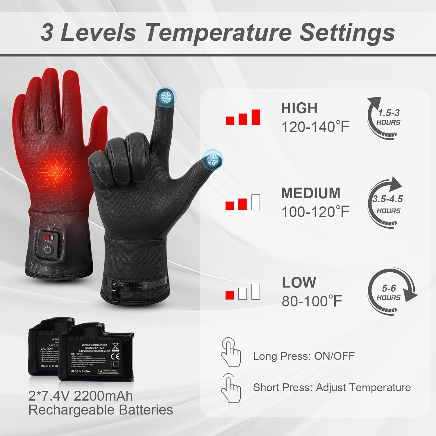 V.Step Heated Gloves for Men Women - Rechargeable Hand Warmers With Touchscreen, Battery Heated Electric for Motorcycle Work Ski Arthritis Hunting - Black