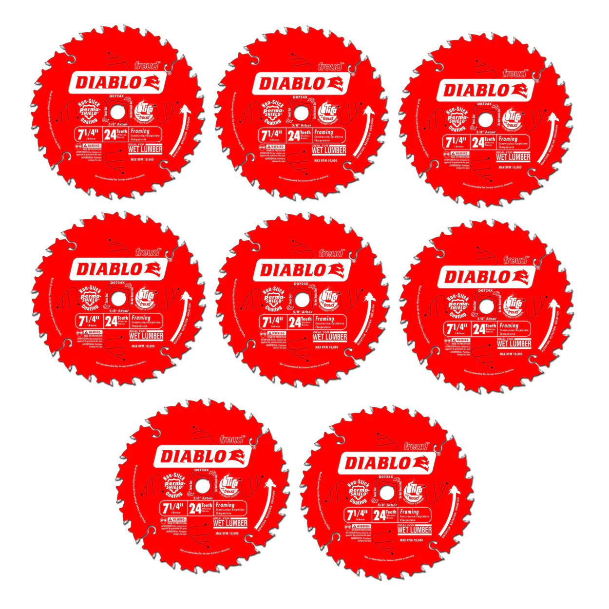 Freud D0724X Diablo 7-1/4-Inch 24 Tooth ATB Carbide Framing Saw Blade (8-Pack)