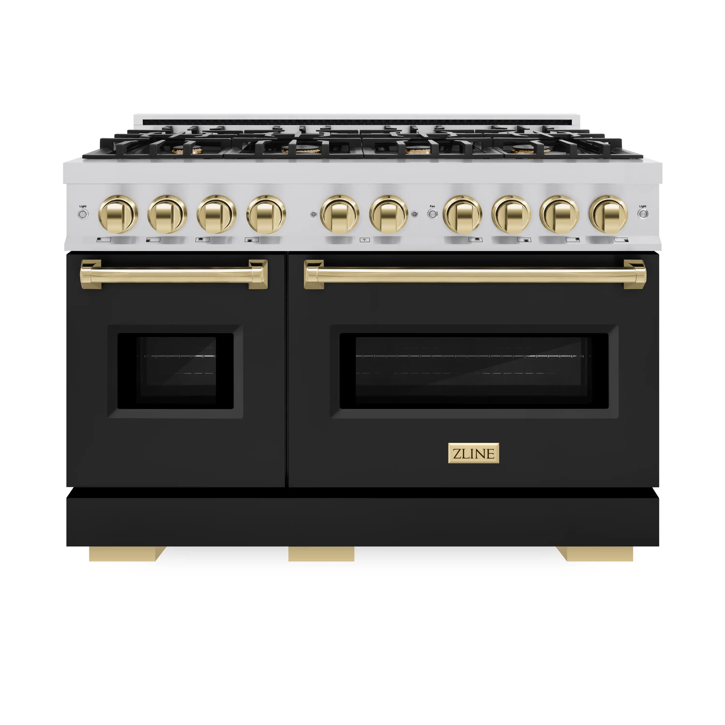 ZLINE Autograph Edition 48-Inch Classic Series Gas Range with 8 Gas Burner Cooktop and 6.7 Cu. Ft. Gas Convection Oven  in Stainless Steel with Black Matte Doors and Polished Gold Accents (CGRZ-BLM-48-G)