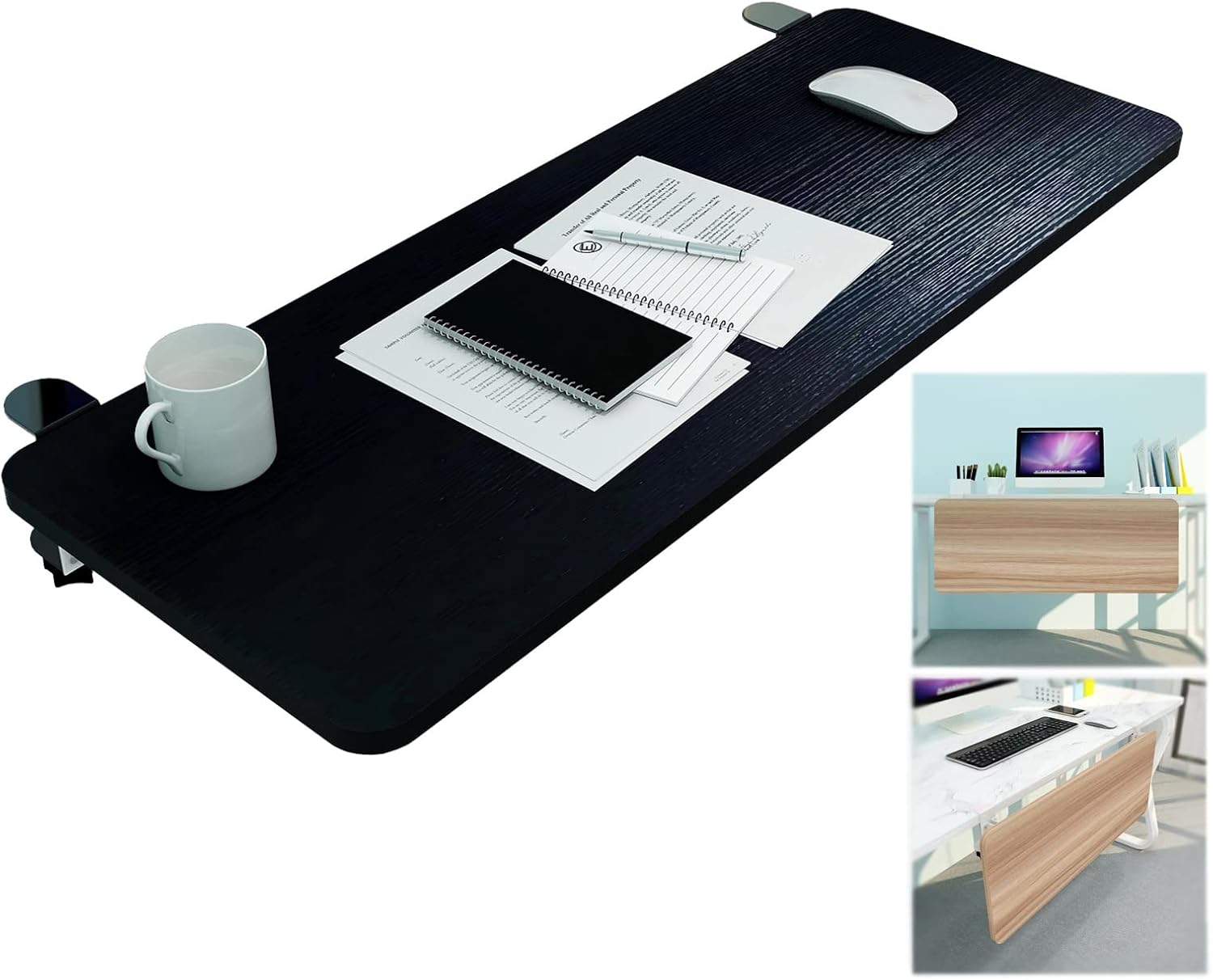 Computer Desk Extender Mouses Tray 55/65/75x25cm - 90° Foldable Keyboard Tray Wooden Support Shelf - with K-Bracket - Ergonomic Table Arm Elbow Support for Office,Black-75x25cm(30x10Inch)