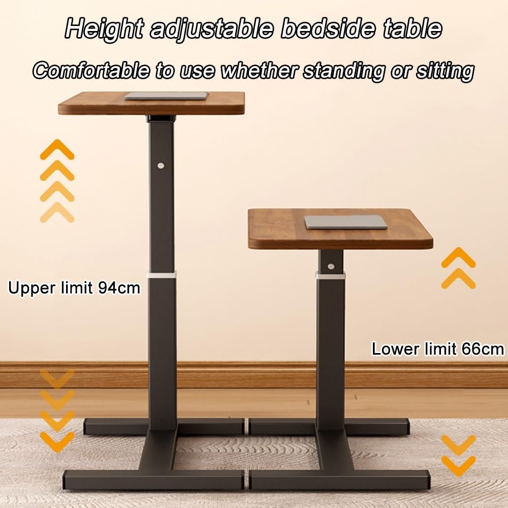 Bed Table Height Adjustable Overbed Table with Wheels Laptop Desk Mobile Bedside Tables for Bed Sofa Standing Desk(Champagne+Black Frame,80x40cm)