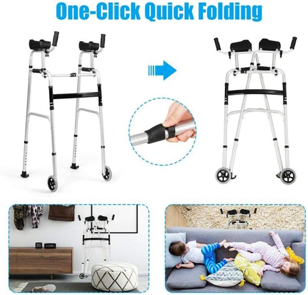 HAILM Foldable Stand Walker with Removable Armrests, 8 Height-Adjustable Aluminum Walkers, Heavy Duty Rollator with Arm Support, Front Wheeled Walker for Seniors, Elderly, Handicap