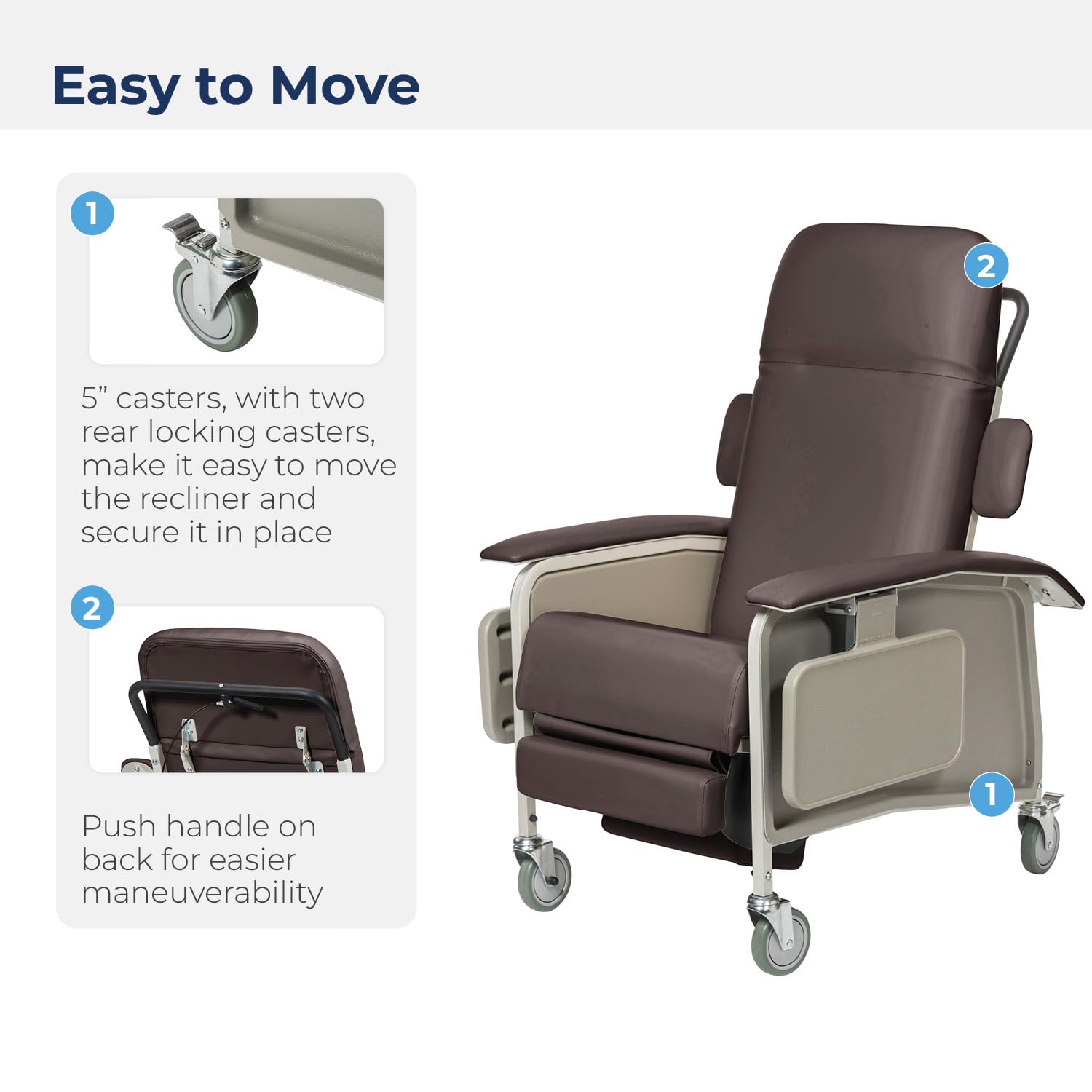 Drive Medical 4 Position Clinical Care Geri Chair Recliner, Reclining Padded Chair with Armrests, Chocolate