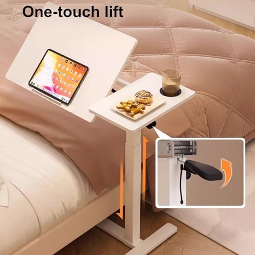 Over The Bed Table with Wheels Foldable, Mobile Laptop Over Bed Desk Computer Desk, with Adjustable Tilt Board, Height Adjustable, for Home, Hospital(White)
