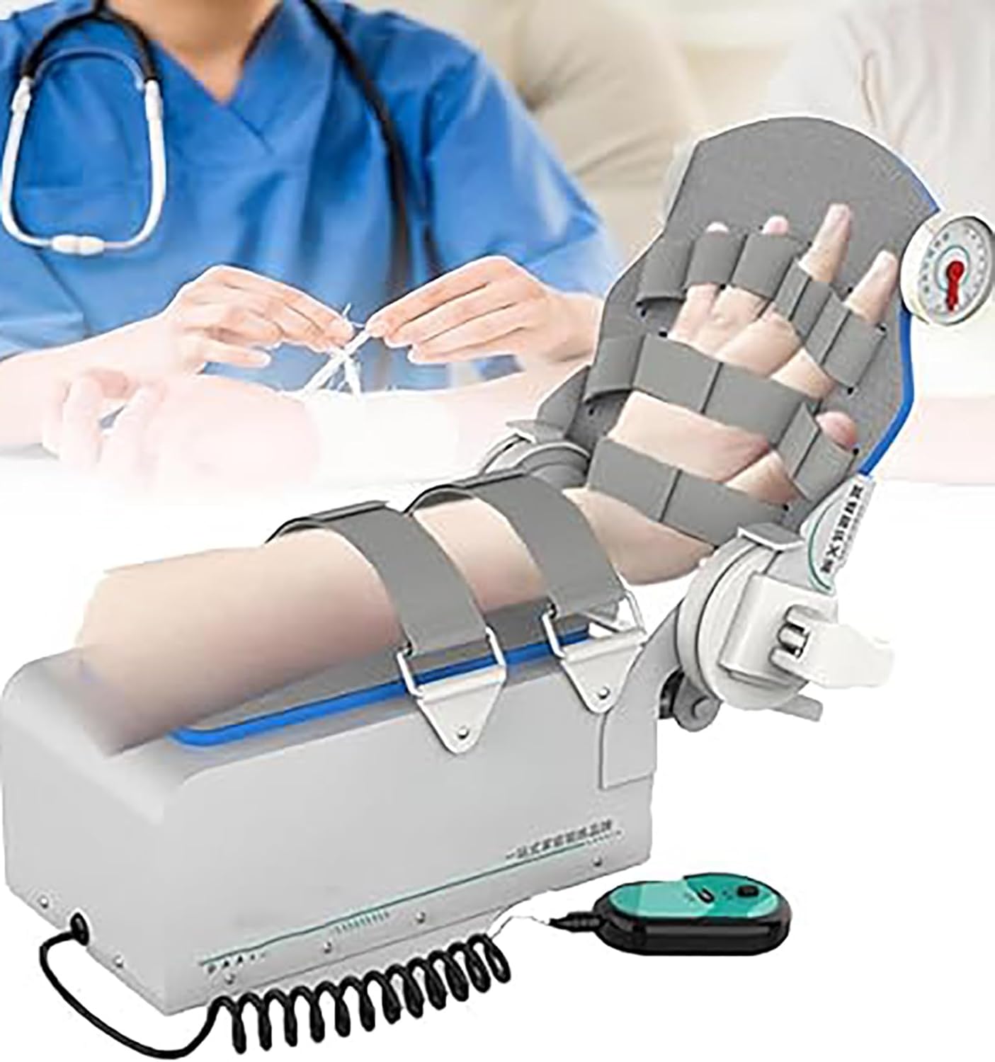Electric Elbow Joint Rehabilitation Device, Adjustable Post Op Elbow Brace Stabilizer Splint, Full-Angle Exercise, with Remote Control Finger Fixed Rest Hand Splint