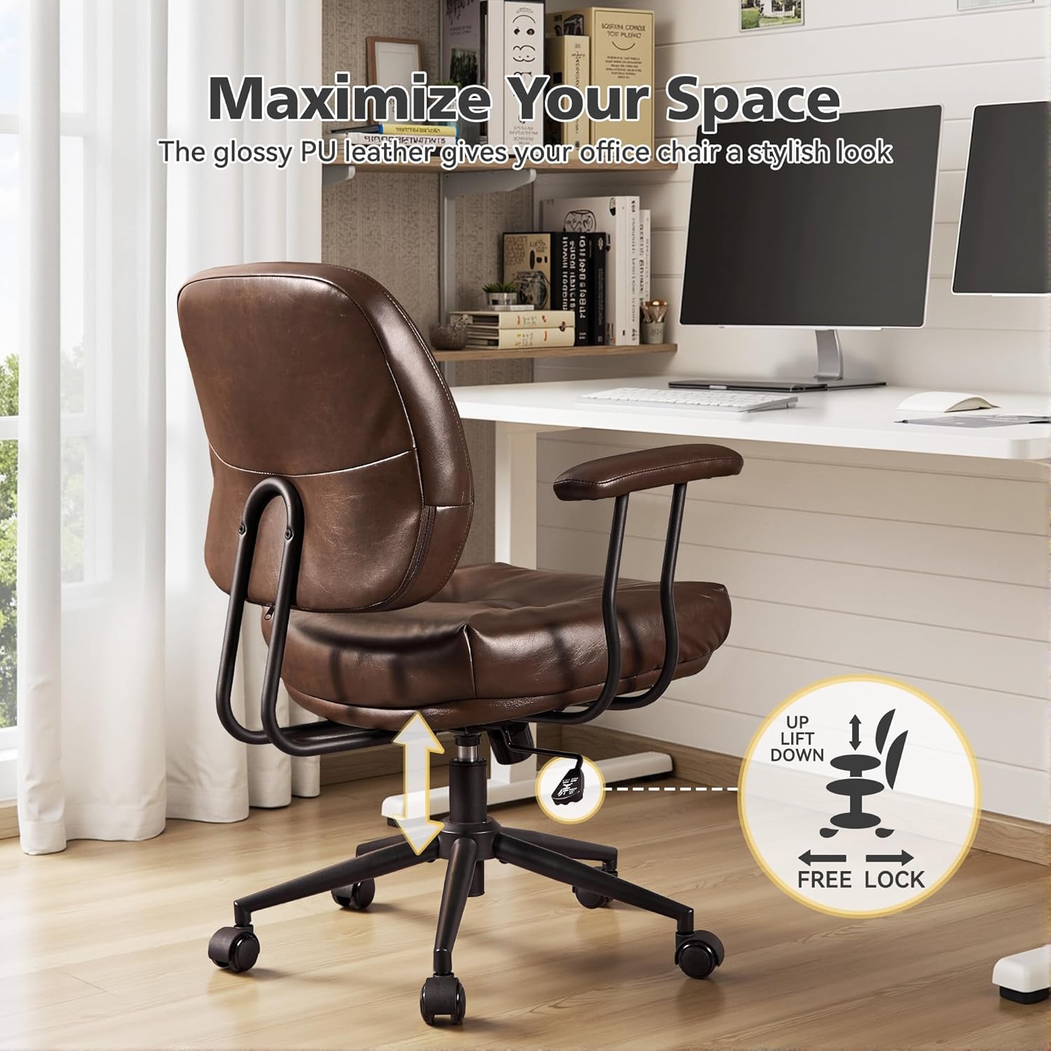 Home Office Desk Chair Office Rubber Casters Ergonomic Computer Chair with Lumbar Support Adjustable Height Rolling Swivel Executive Task Armrests Chair