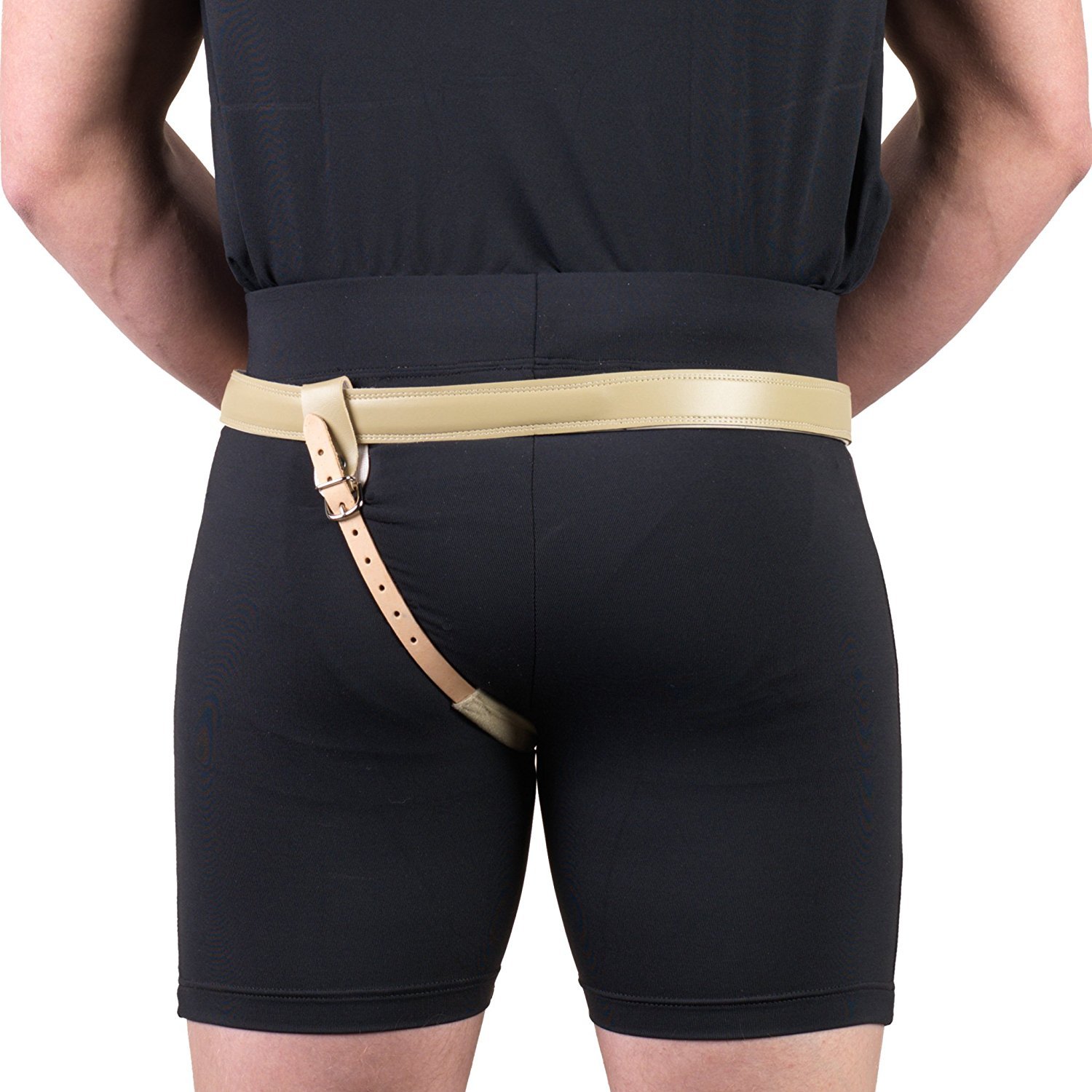 Truform-OTC Hernia Truss, Single Spring, Scrotal Pad Compression, Leather, Congenital Hernia Relief, 36 inch Hip (Left)