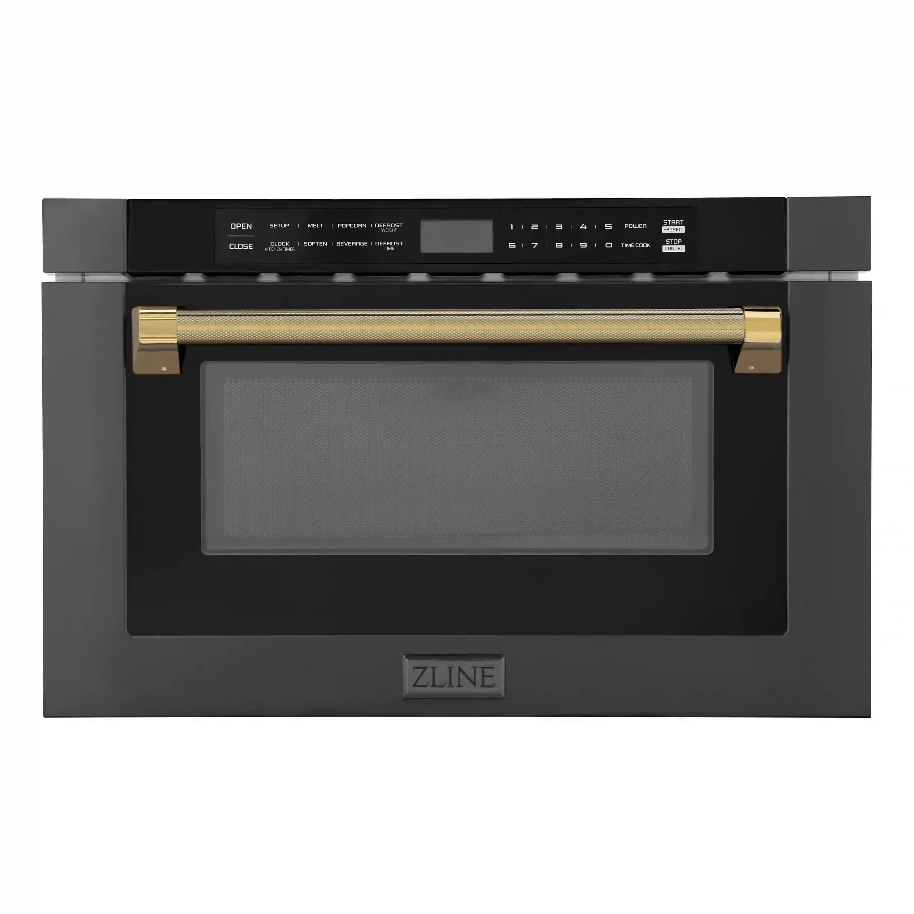 ZLINE Autograph 24-Inch Microwave Drawer in Black Stainless Steel and Polished Gold Helix Handle (MWDZ-1-BS-H-KG)