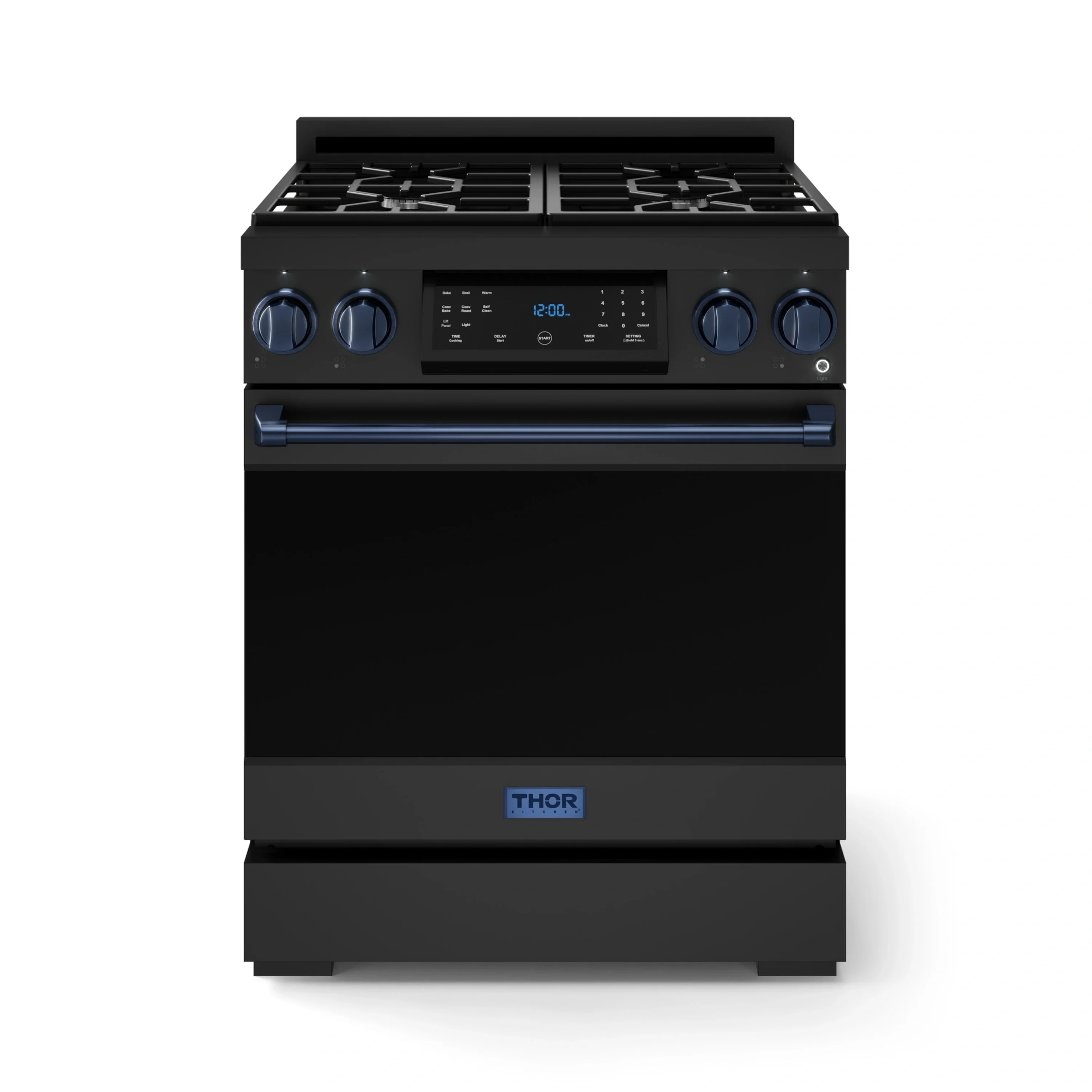 Gordon Ramsay by Thor Kitchen 30-Inch Professional Natural Gas Range with Tilt Panel Touch Control and 4.55 Cu. Ft. Self Clean Oven in Black with Navy Blue Trim (RSG30B-BLU)