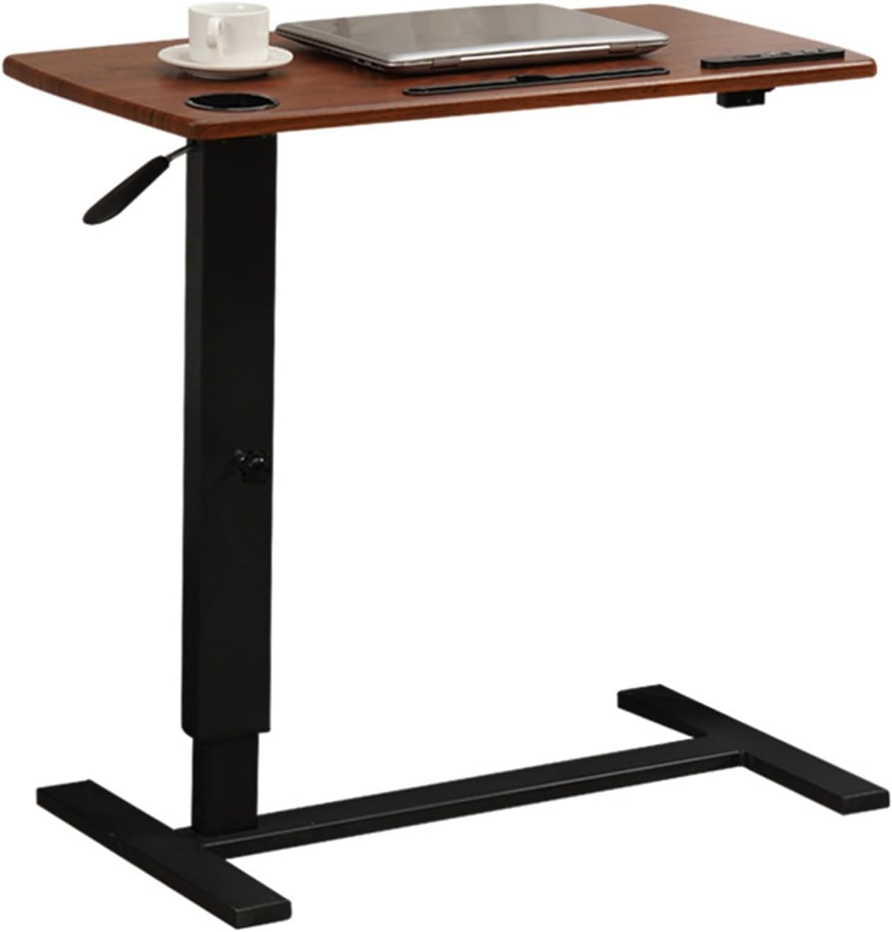 Adjustable Overbed Bedside Table with Wheels, Medical Tilt Top Hospital Bed Table, Rolling Laptop Desk for Hospital and Home Use, Walnut