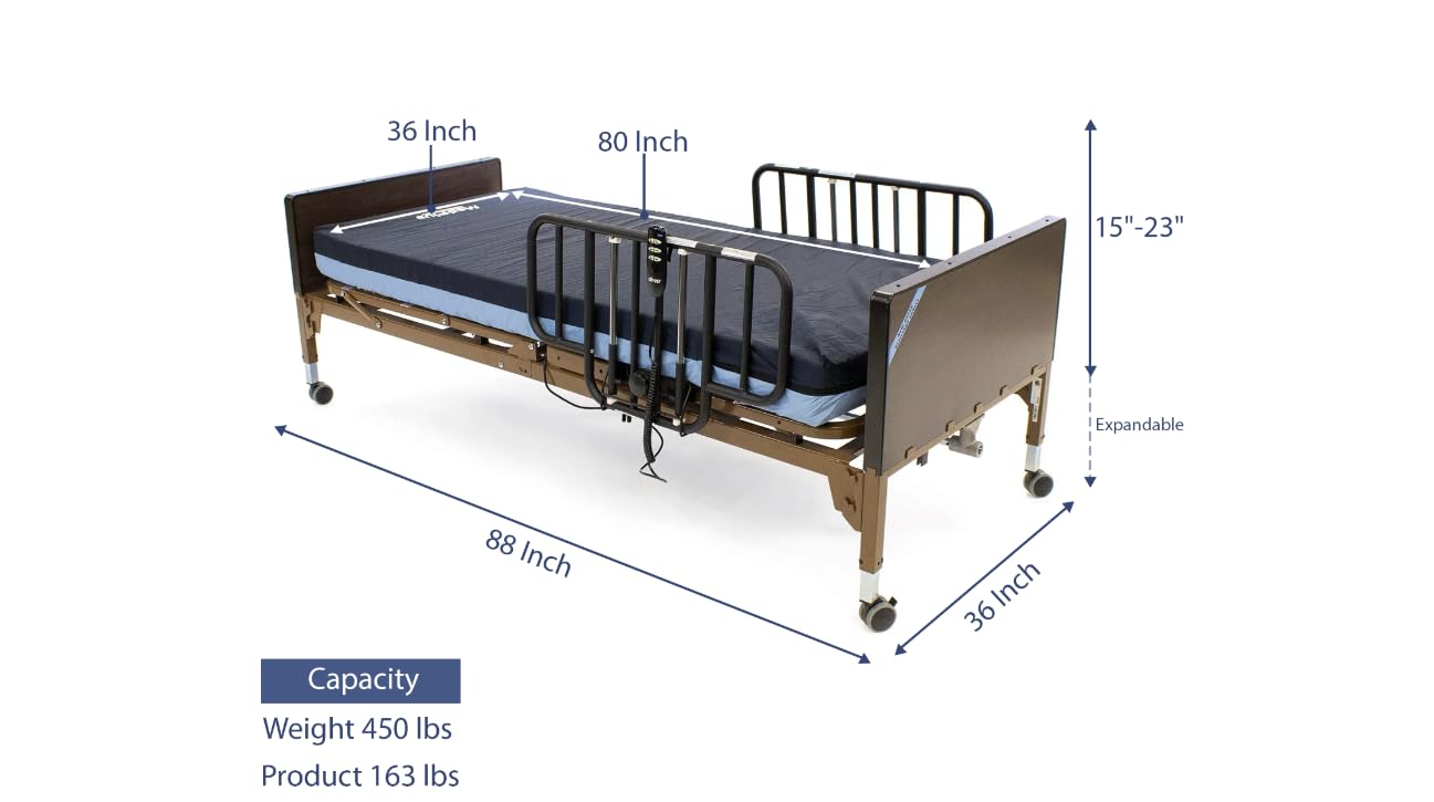 Semi-Electric Hospital Bed Set - Foam Mattress and Half Rails Included - Enhanced Comfort and Convenience