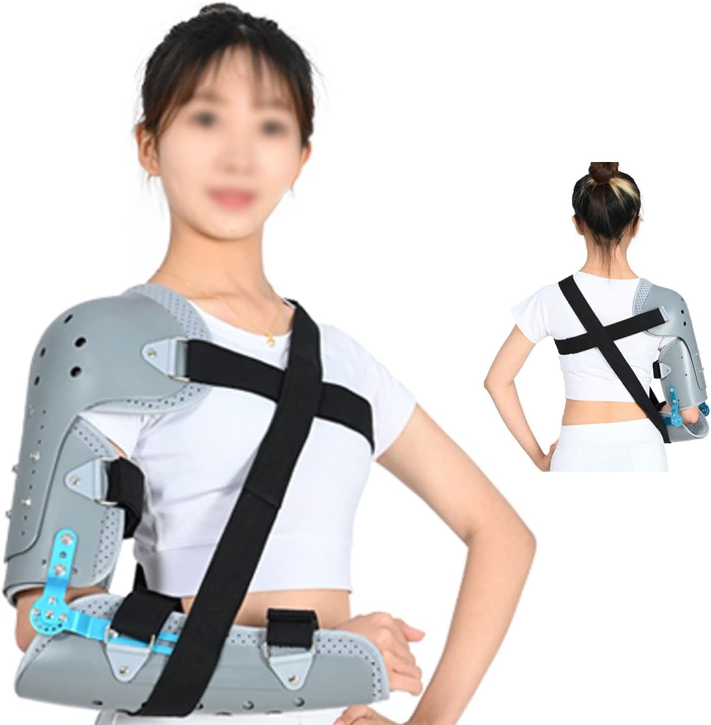 Hinged ROM Telescoping Elbow Brace Post OP Adjustable Splint and Shoulder Strap Elbow Brace arm & Elbow Splint w/Sling (Color : Gray, Size : Left Arm)