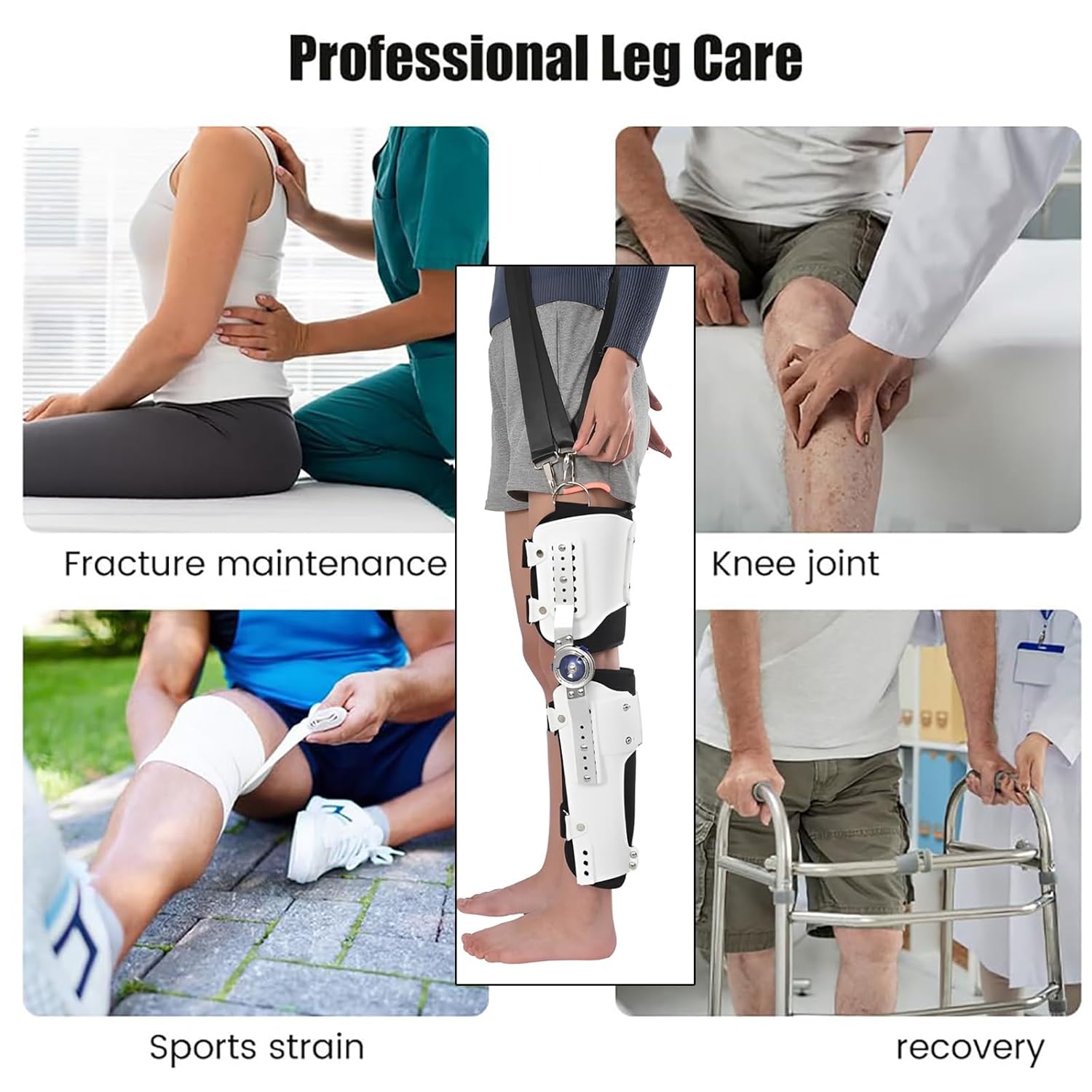 Hip Knee Ankle Foot Braces Adjustable Joint Fixed Brace Full Leg Support Breathable Built-in Side Stabilizers Removable Lightweight Hinges Comfortable Breathable Degeneration Men Women(Fix,Large)
