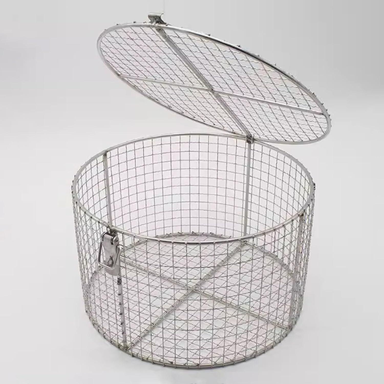 Round Sterilising Basket With Lid,Sterilising Basket for Surgical Instruments,Mesh Basket Sterilising Tray,With Lock,High Temperature Resistant,Suitable for Laboratory,Hospital,Dental(40x20cm/15.7x7.9in)