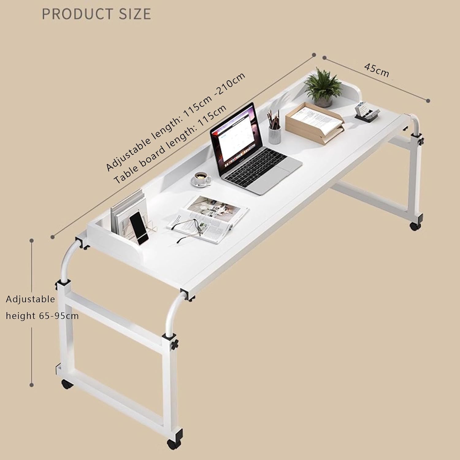 Overbed Table with Wheel，Over Bed Desk Height Adjustable 65-95cm Laptop Cart Over Bed Desk Standing Over Bed Table King Size Food Tray Desk Rolling Medical Table(Color:Wood)