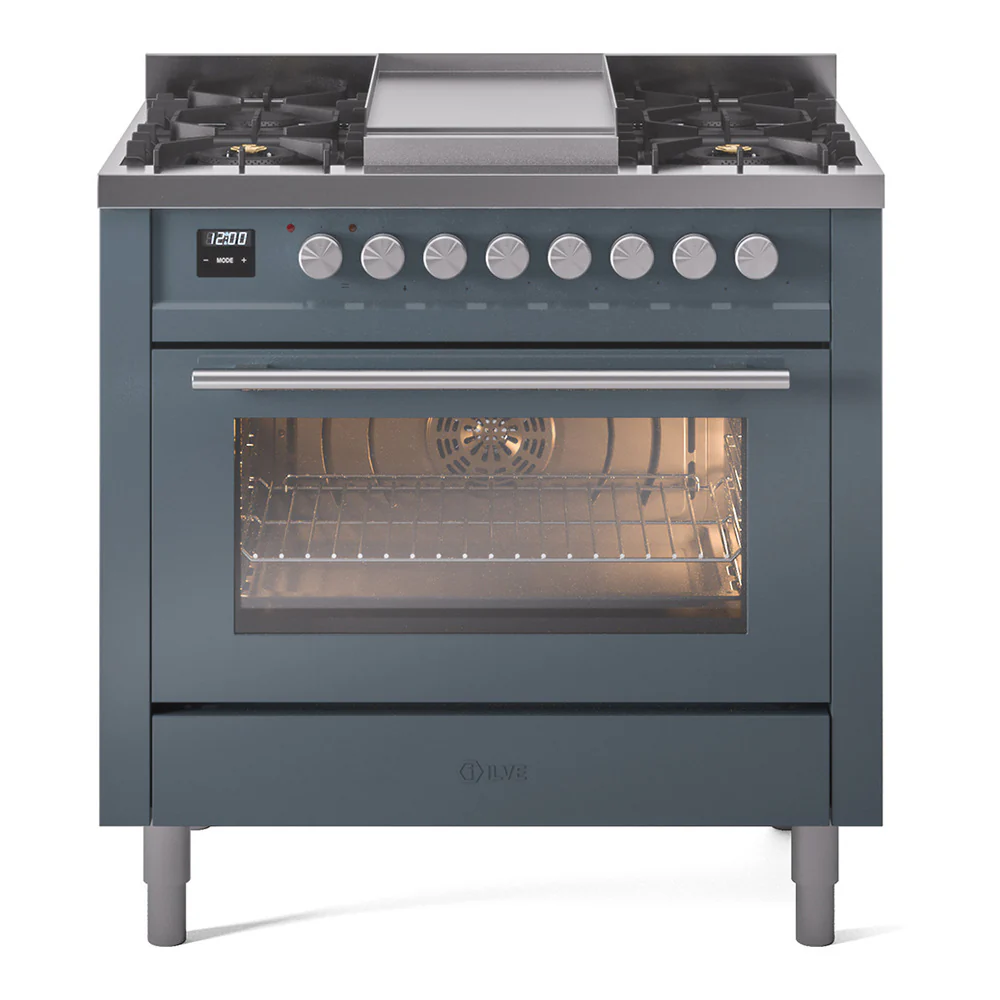 ILVE 36-Inch Professional Plus II Freestanding Dual Fuel Range with 6 Sealed Burner in Blue Grey (UP36FWMPBG)