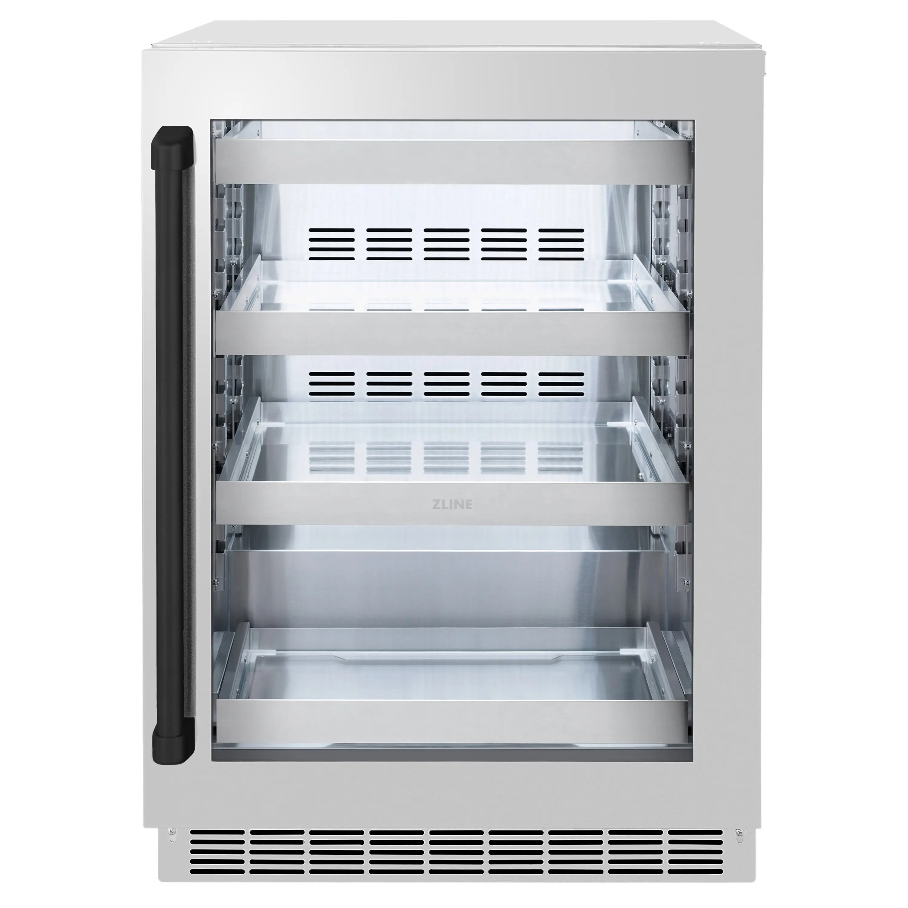 ZLINE Autograph Edition 24-Inch Touchstone 151 Can Indoor/Outdoor Beverage Fridge with Stainless Steel Glass Door and Matte Black Handle (RBSOZ-GS-24-MB)