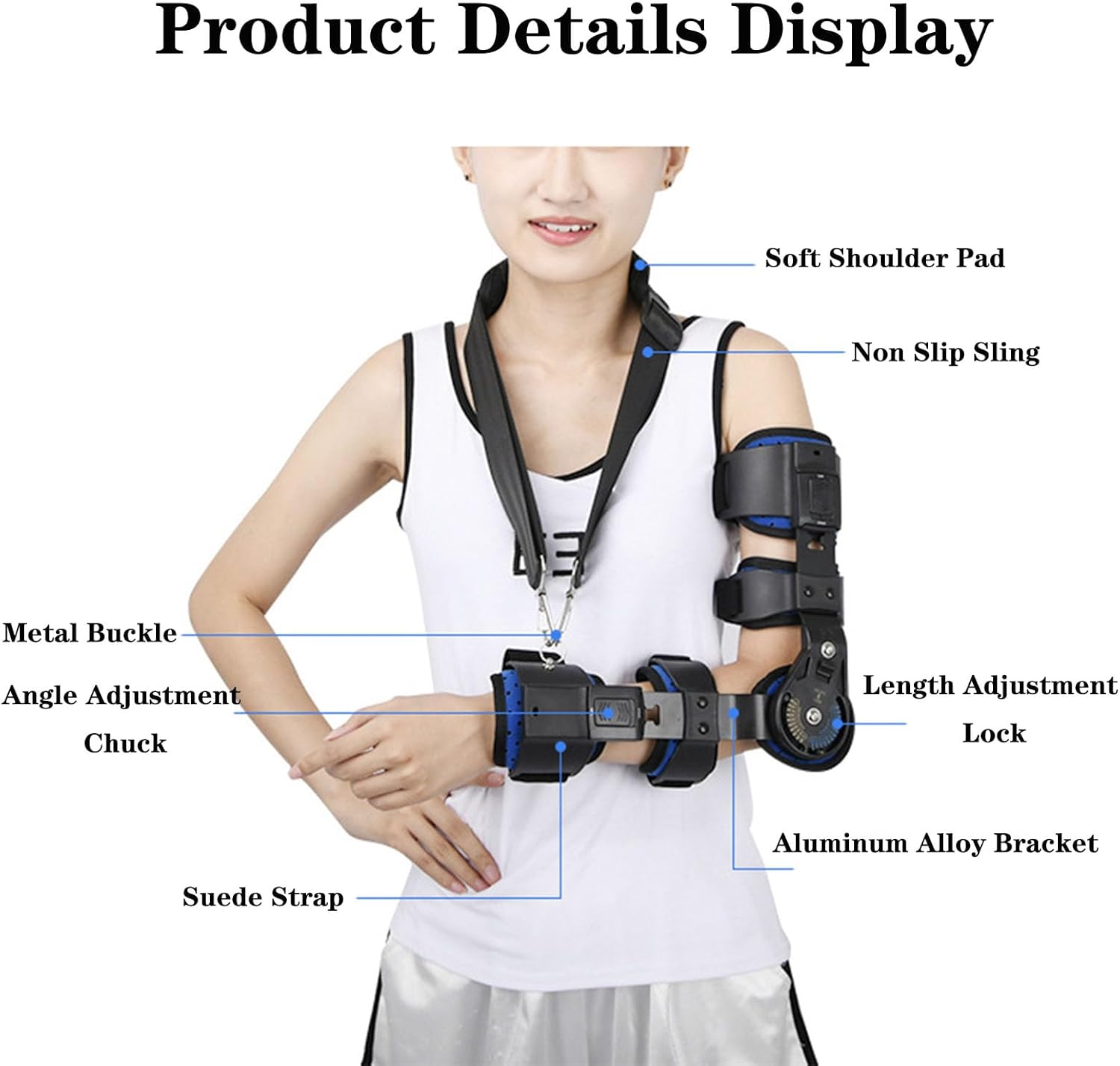 Hinged Elbow Brace Adjustable Splint & Shoulder Strap Adjustable Post Elbow Brace with Sling Stabilizer Splint Arm Injury Recovery Support After Surgery,Right-Left