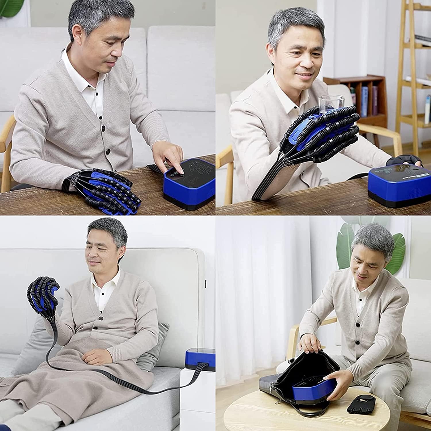 Upgraded Version Rehabilitation Robot Gloves, Hemiplegia Finger Trainer Stroke Hand Splint AssistiveTraining Equipment, Finger Orthosis, for Long-Term Relief(Size:L Code,Color:Left Hand)