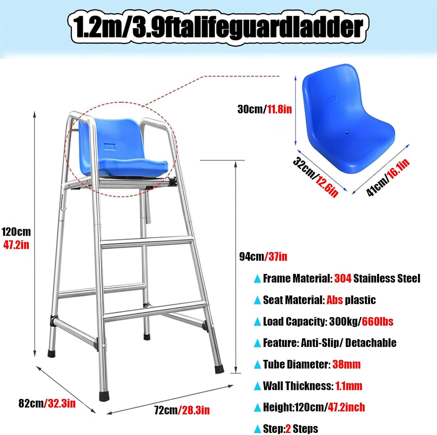 Commercial - Durable Swimming Pool Beach Lifesaving Equipment, Adjustable Height 201-1.2M, Ideal for Indoor/Outdoor Use, Sturdy Barstool for Poolside Safety