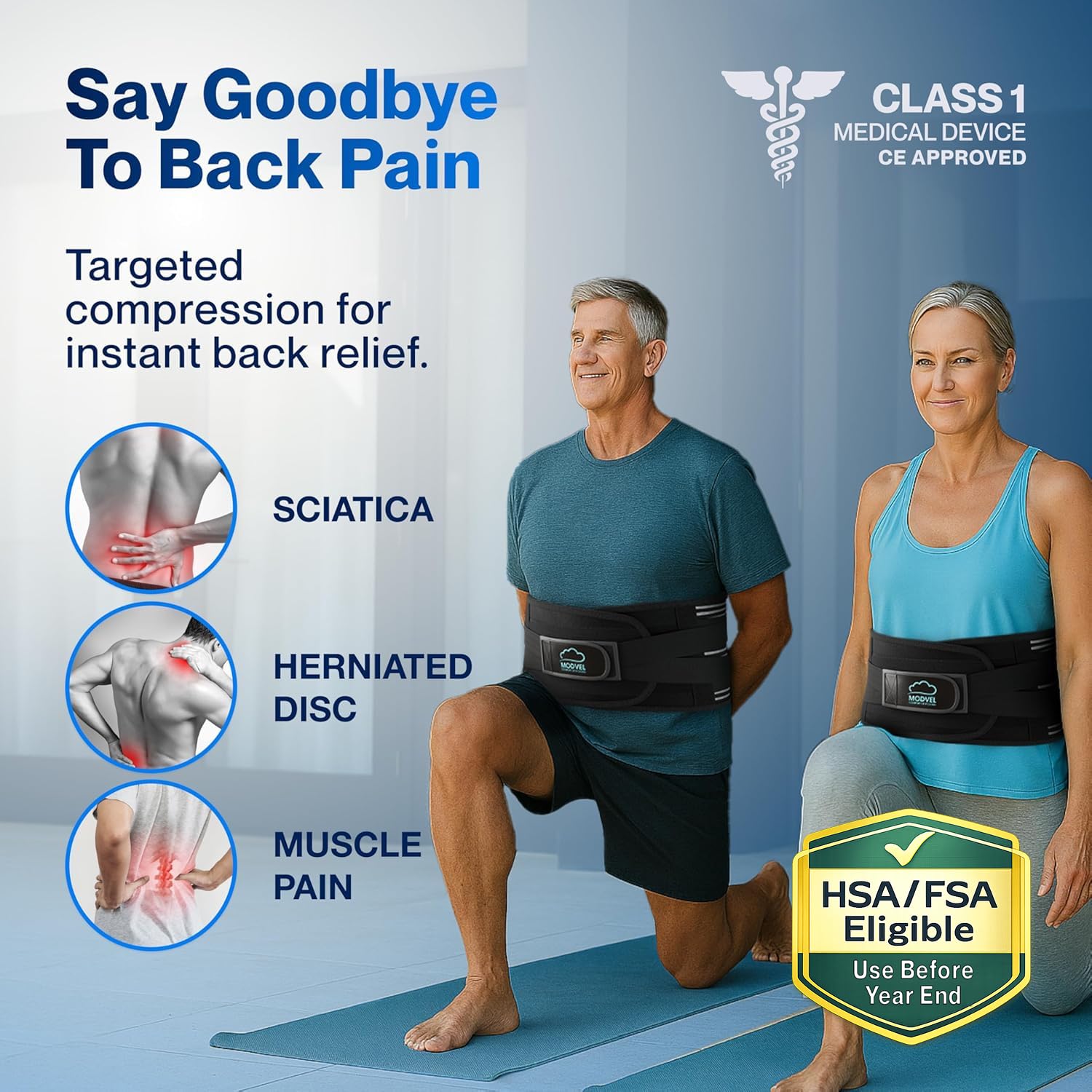 Modvel Back Brace for Lower Back Pain Women and Men – Lumbar Support Belt for Sciatica, Herniated Disc, Muscle Strain – Adjustable Breathable Work Brace with 6 Stays – Support for Posture– Size Plus