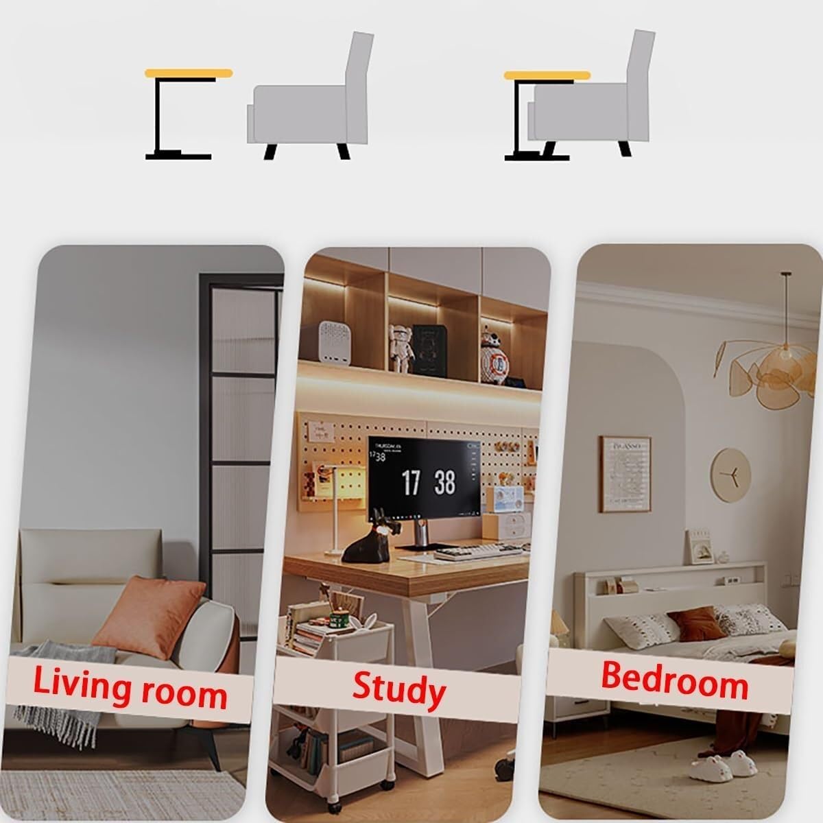 Bedtable, Overbed Table with Wheels Adjustable Height, Mobile Standing Desk, Hospital Bed Table, Portable Bedside Table and Rolling Bed Table Tray for Offices, Home, Medical and School