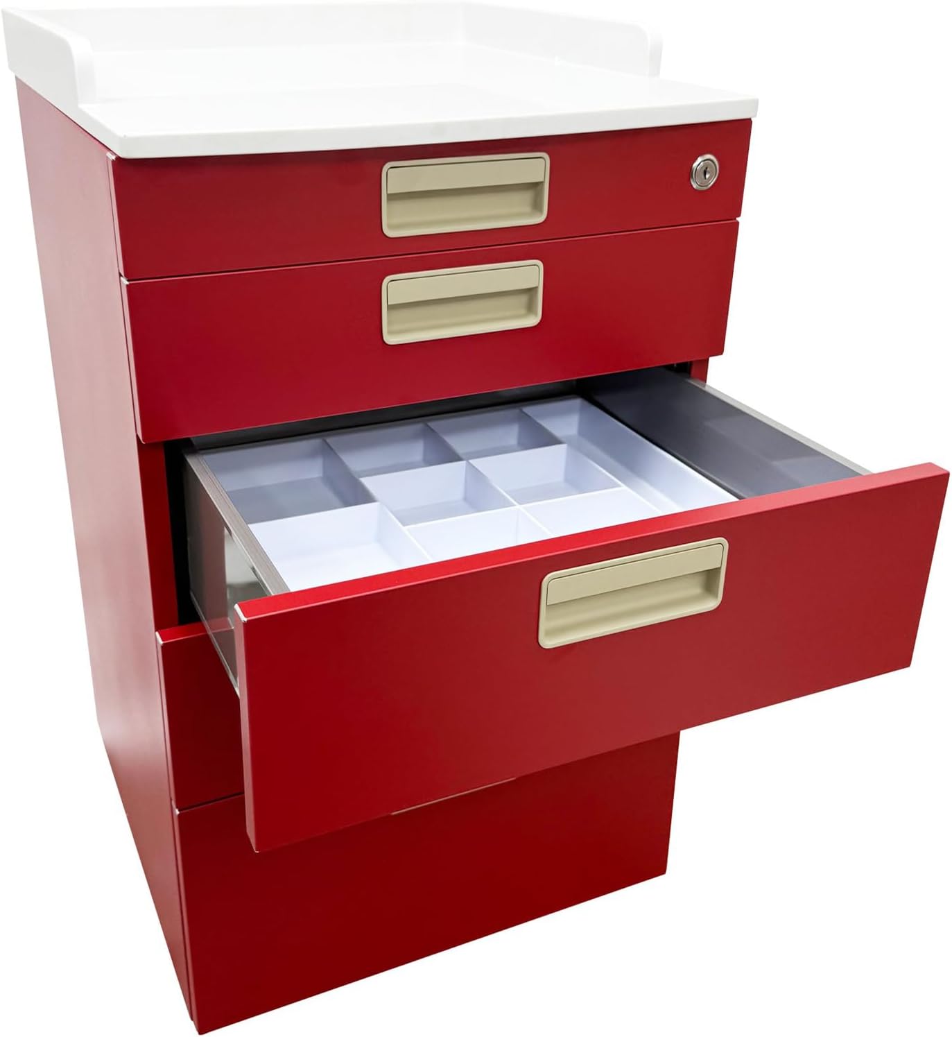 TECHTONGDA Medical Dental Assistant's Mobile Cabinet 4 Drawer Dental Utility Cart with 2 Partition Trays and Lock, Office Mobile Storage for Clinic Hospital Office School Home Use